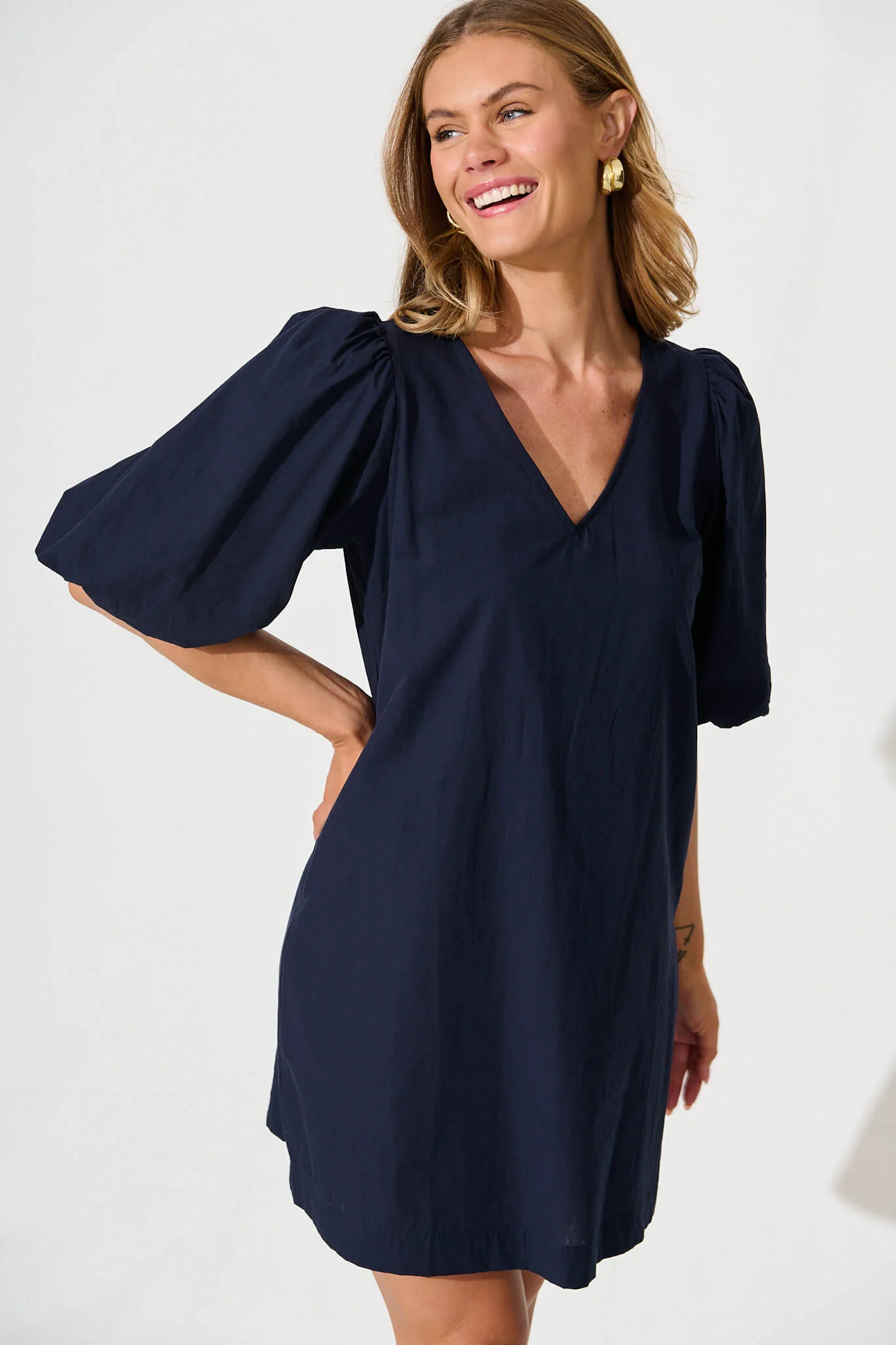Ashlynn Dress In Navy Cotton - Image 2