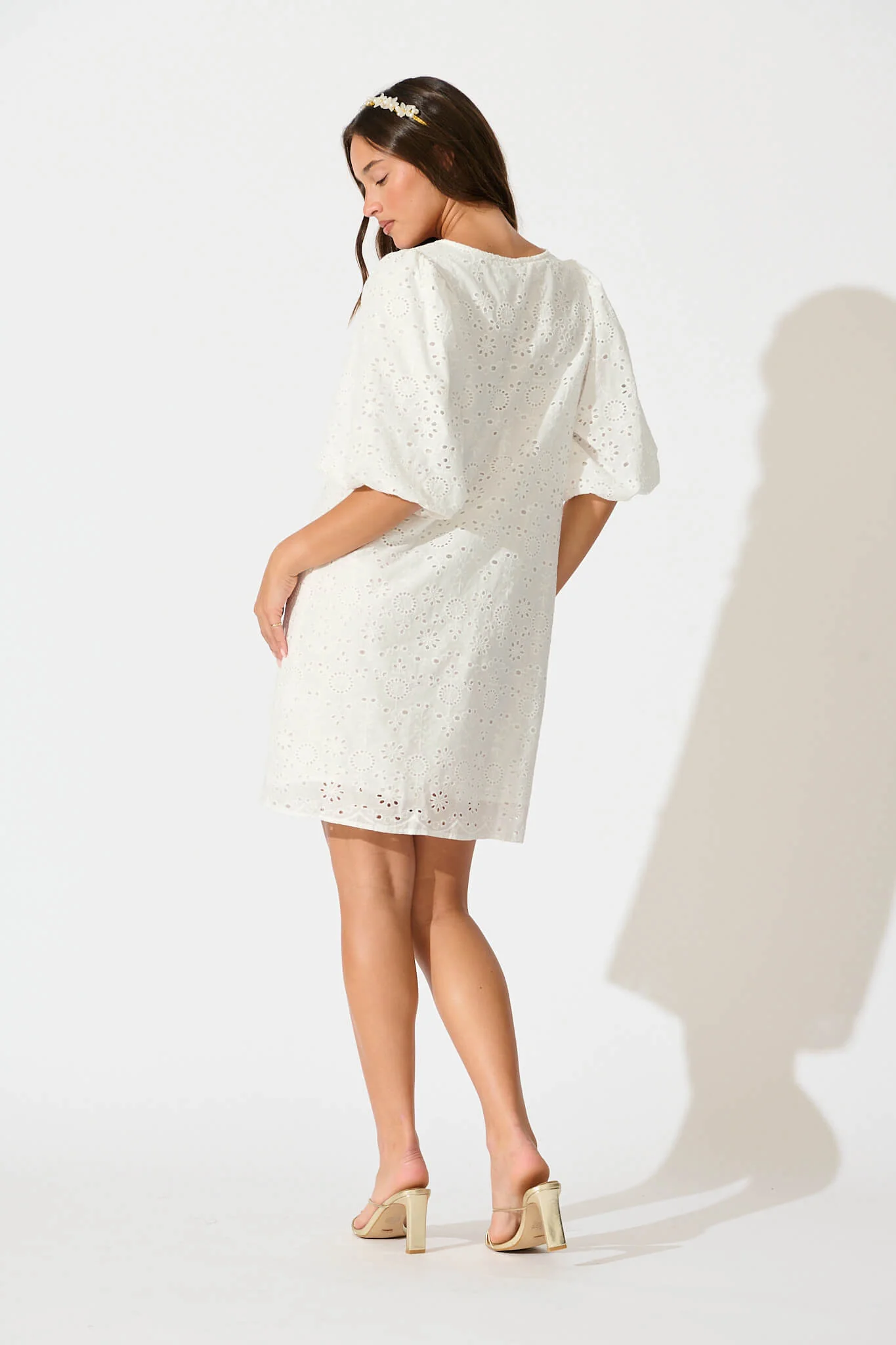 Ashlynn Dress in White Broderie Cotton - Image 4