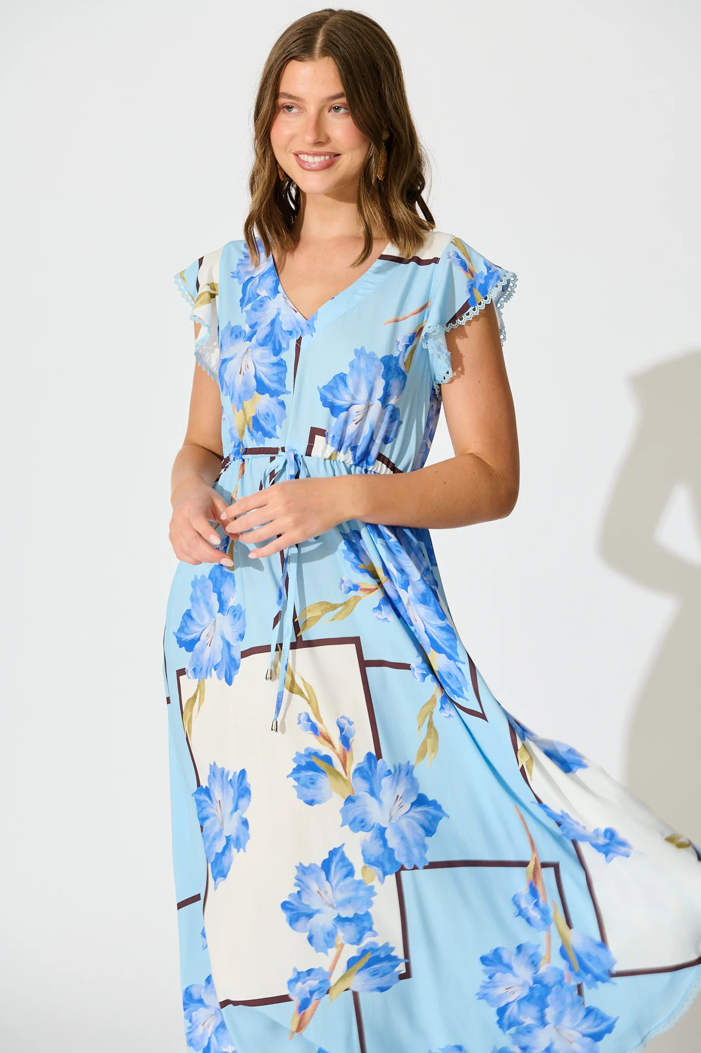 Atana Midi Dress in Blue Floral Print - Image 2