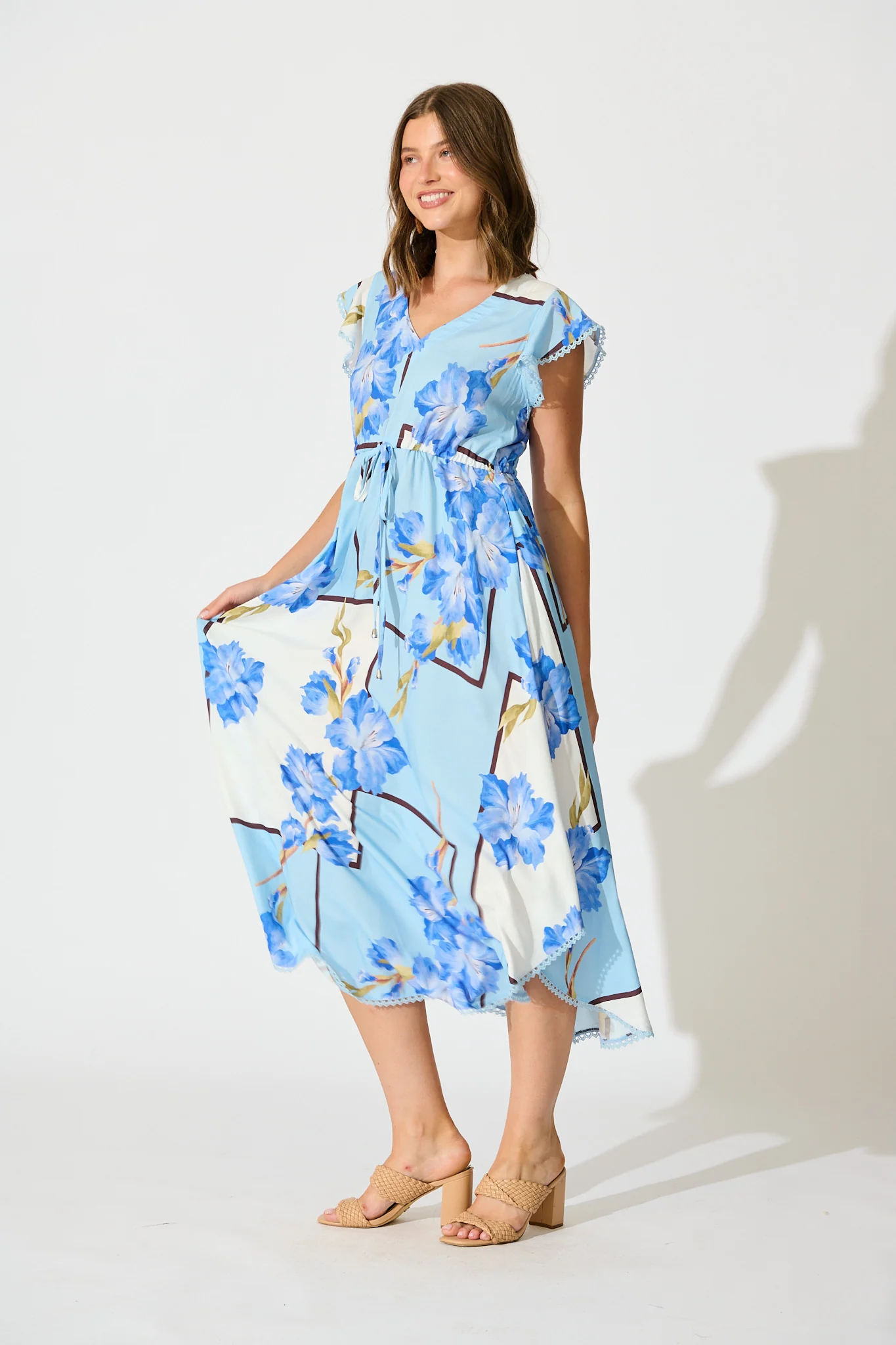Atana Midi Dress in Blue Floral Print - Image 3