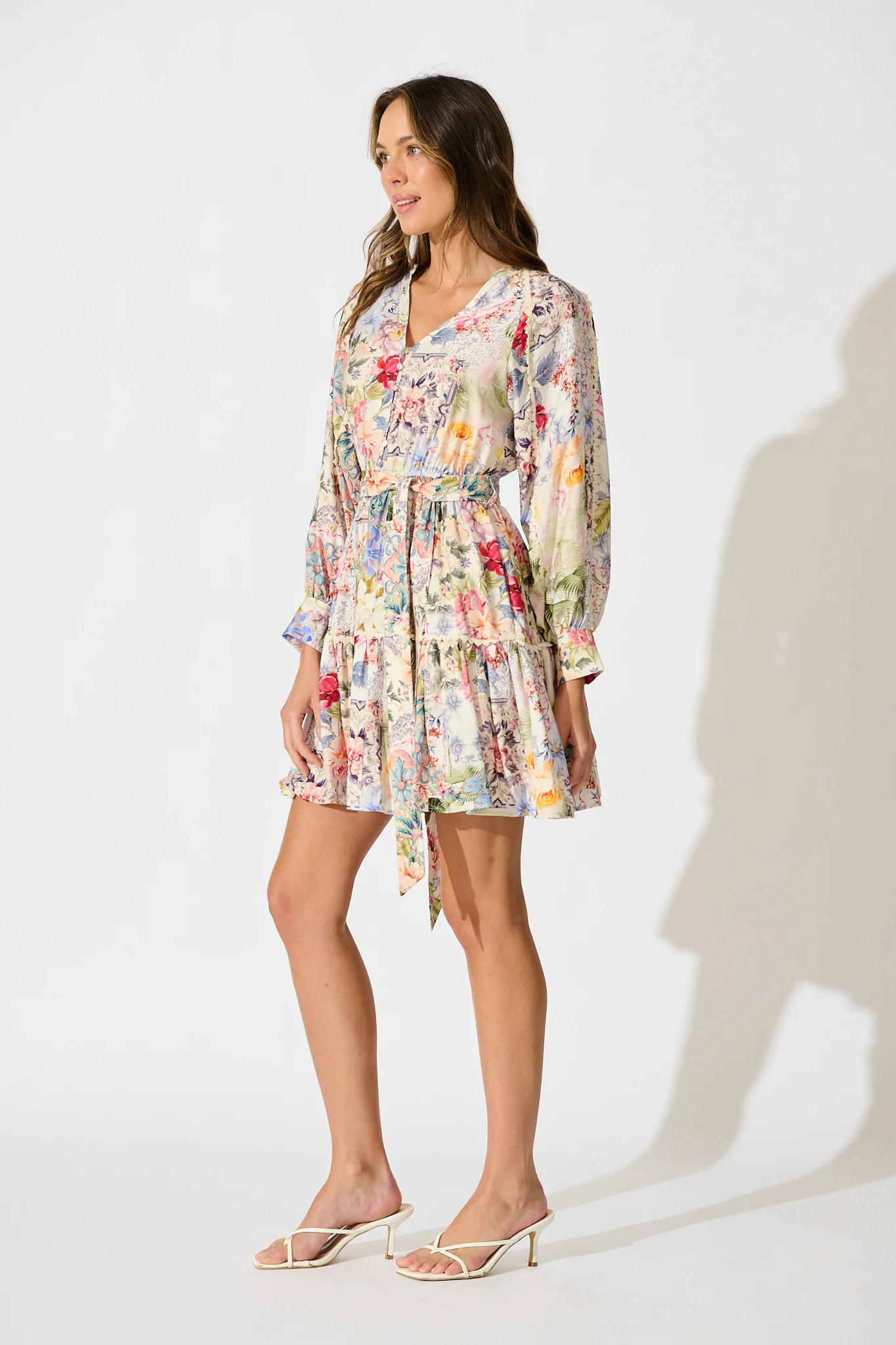 Athena Dress in White with Multi Floral Print - Image 3