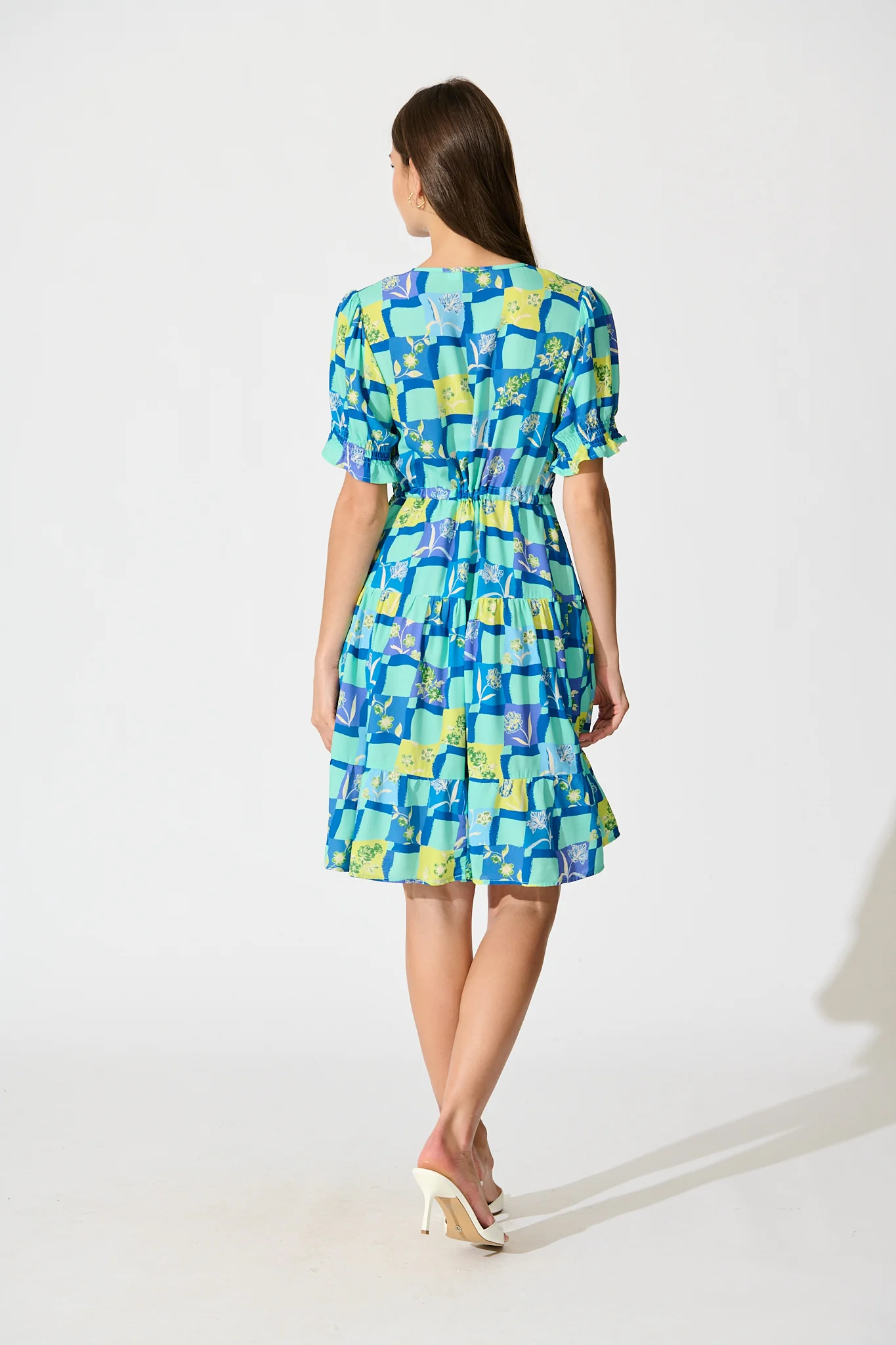 Aura Dress in Multi Blue Tile Print - Image 4