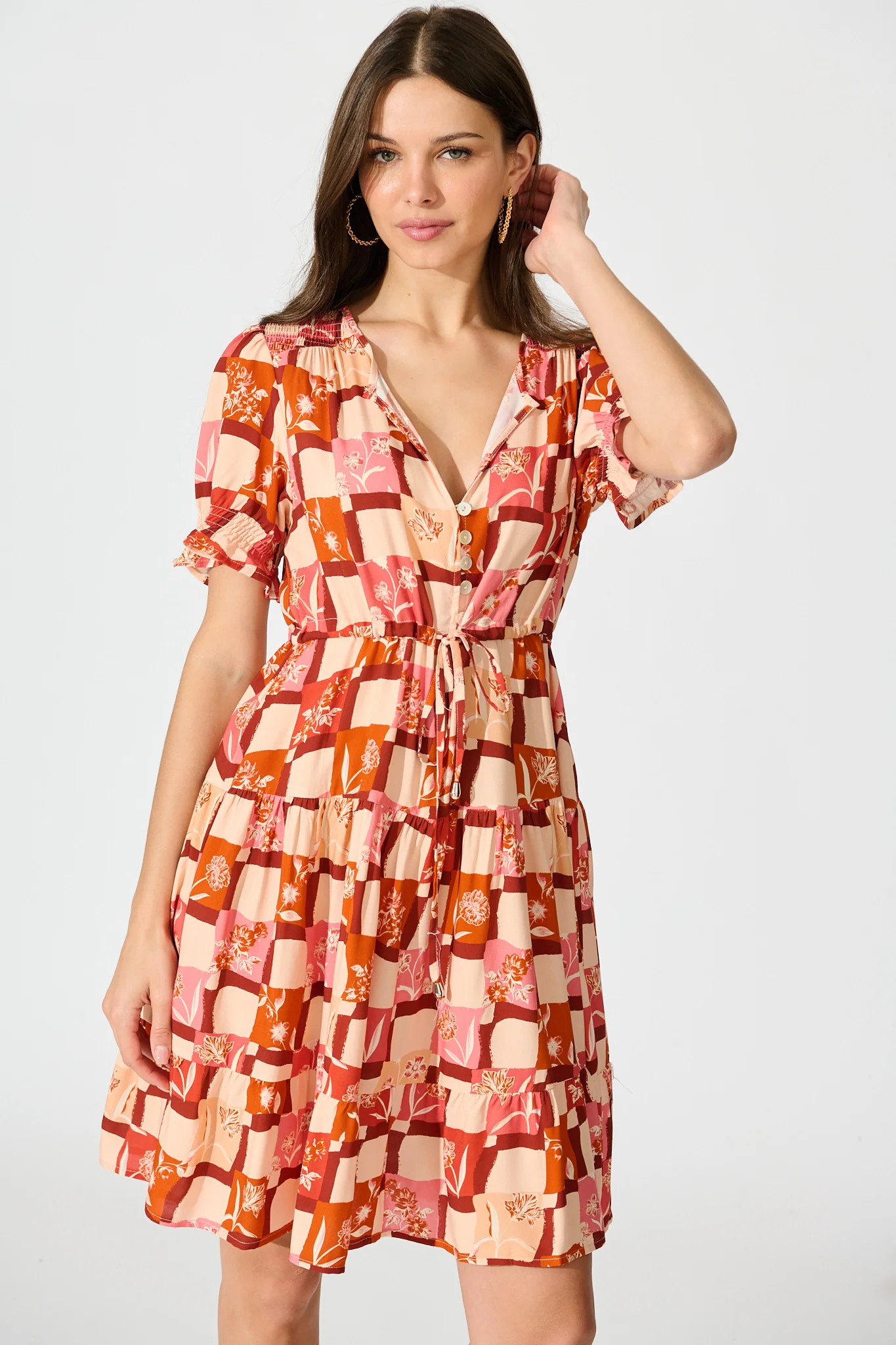 Aura Dress in Red Tile Print - Image 2