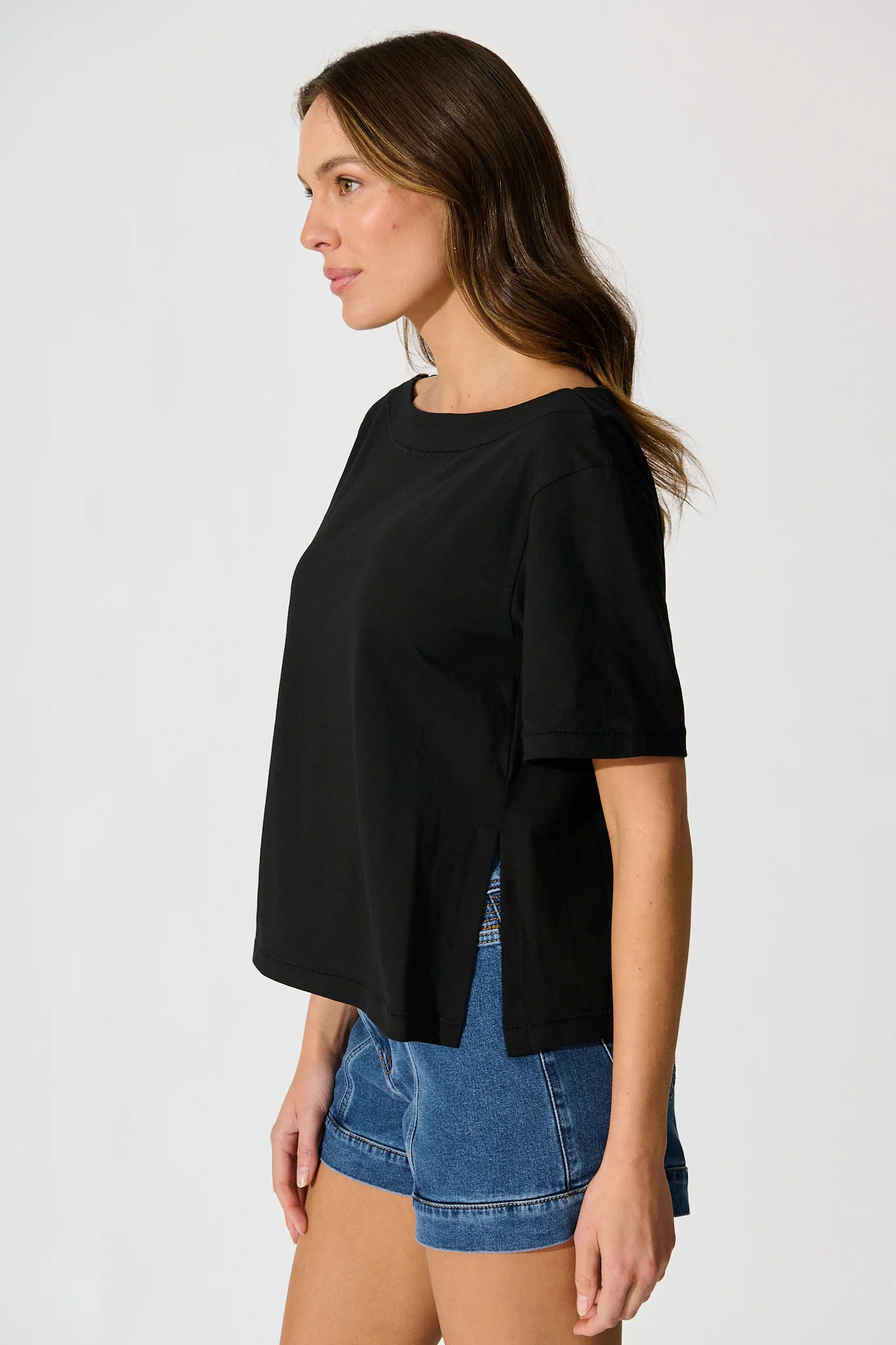 Aveda Off Shoulder T Shirt in Black - Image 3