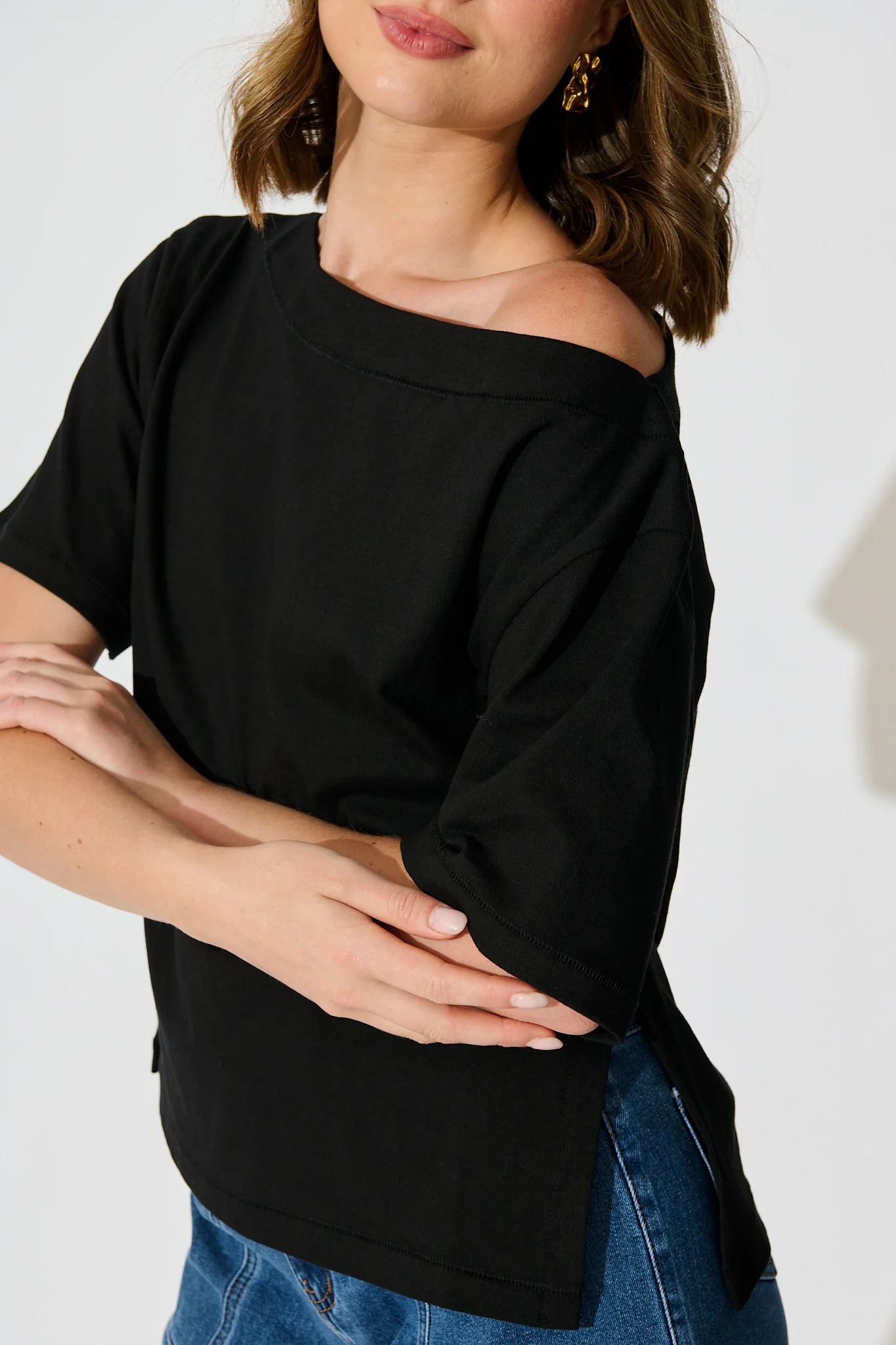 Aveda Off Shoulder T Shirt in Black - Image 6