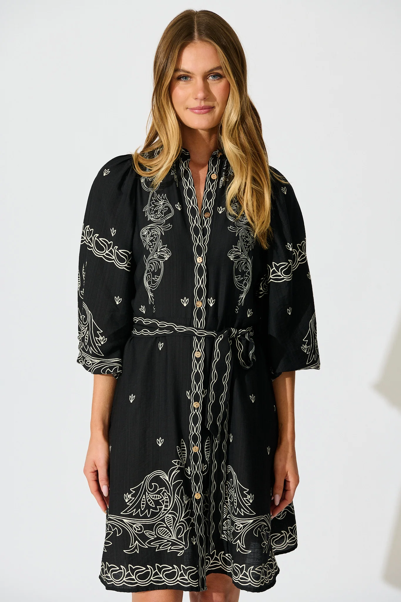 Aveline Shirt Dress In Black Print Linen Blend - Image 2