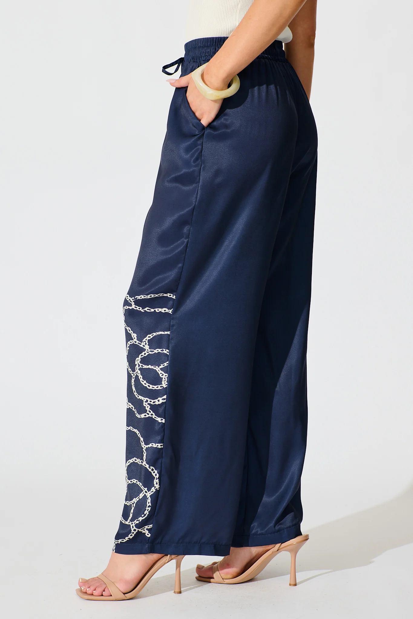 Ayanda Pant in Navy Floral Satin - Image 2