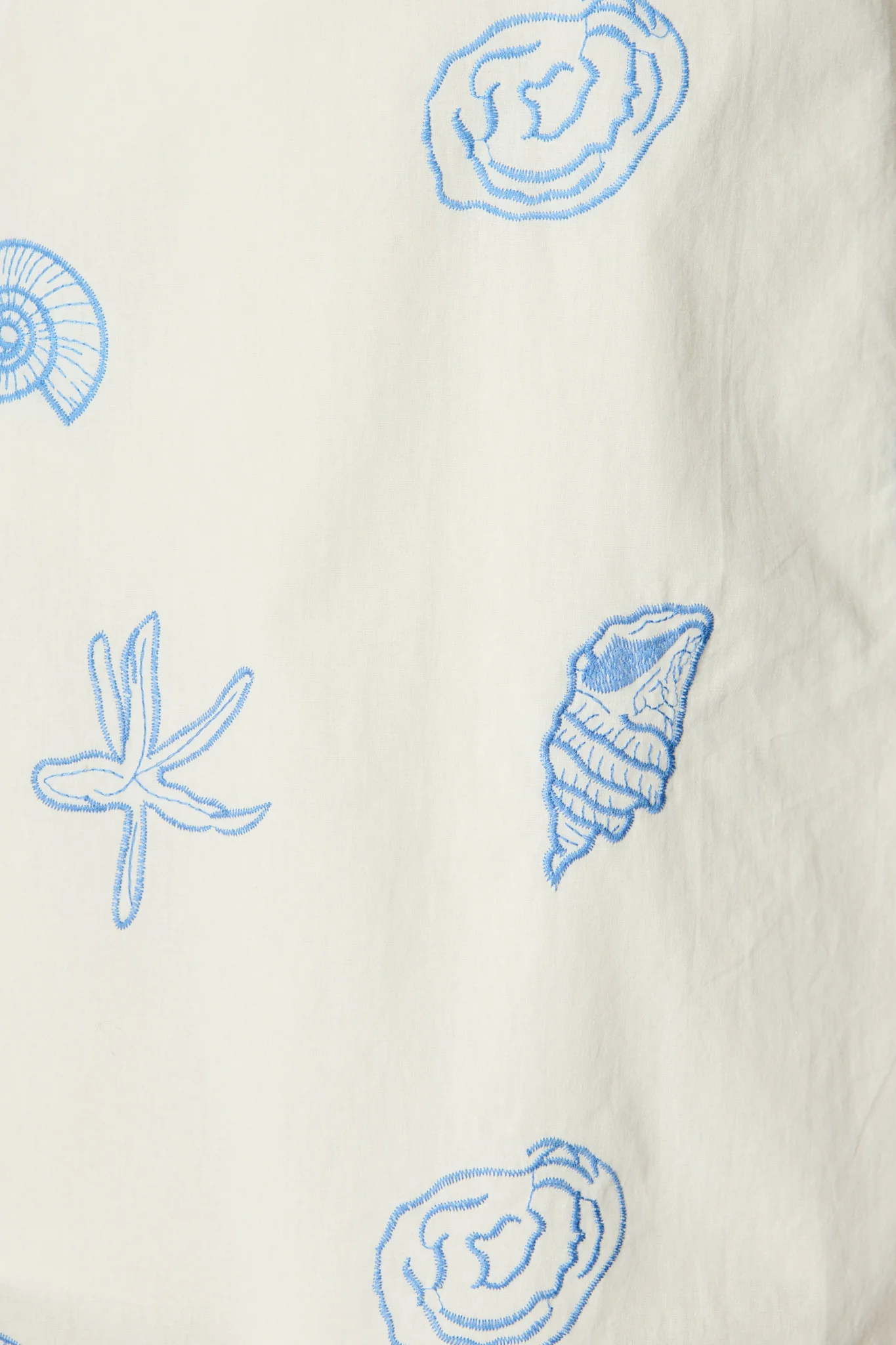 Azure Dress in White with Blue Seashell Embroidery Cotton - Image 6
