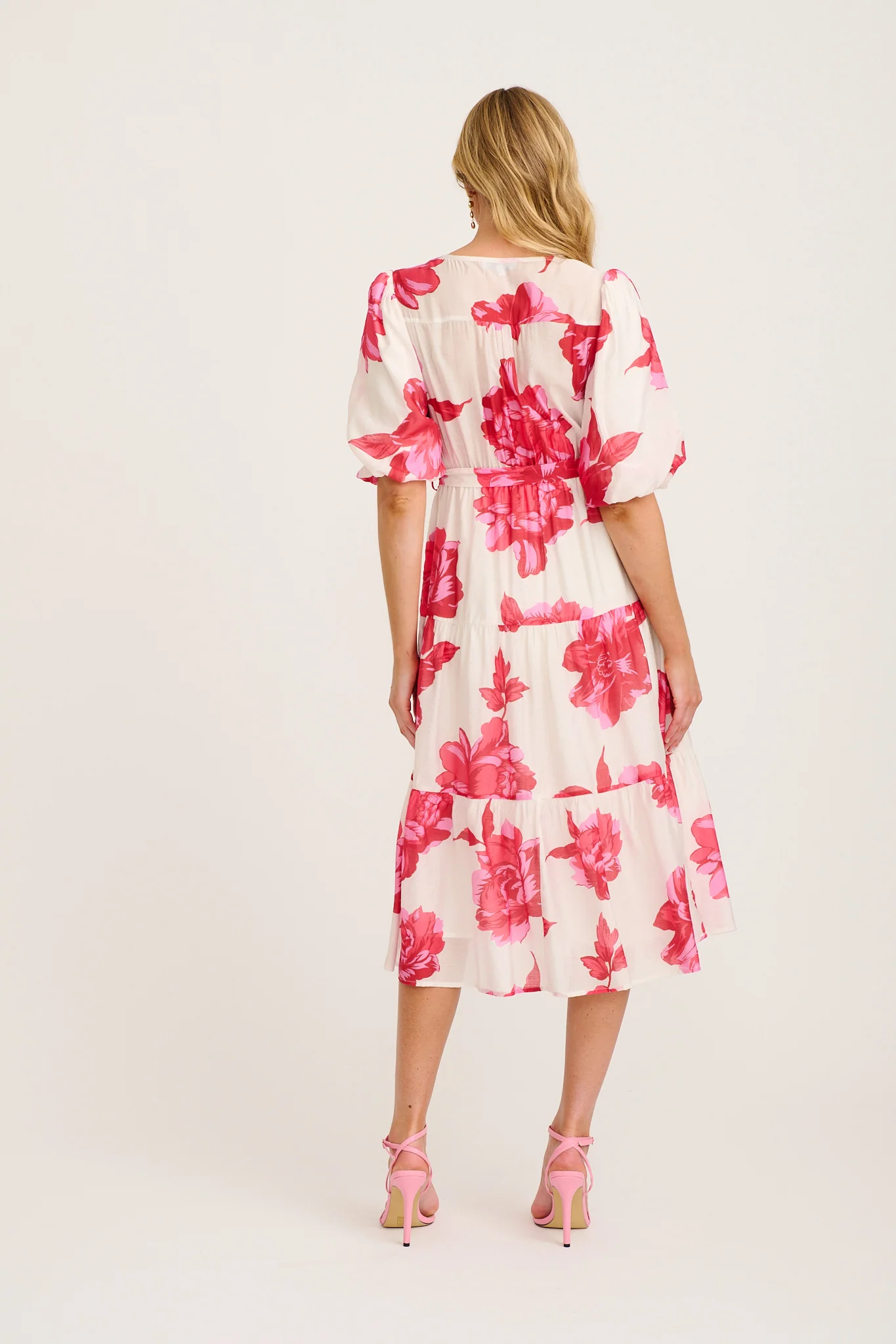 Baldwin Midi Dress in White with Pink and Red Floral - Image 4