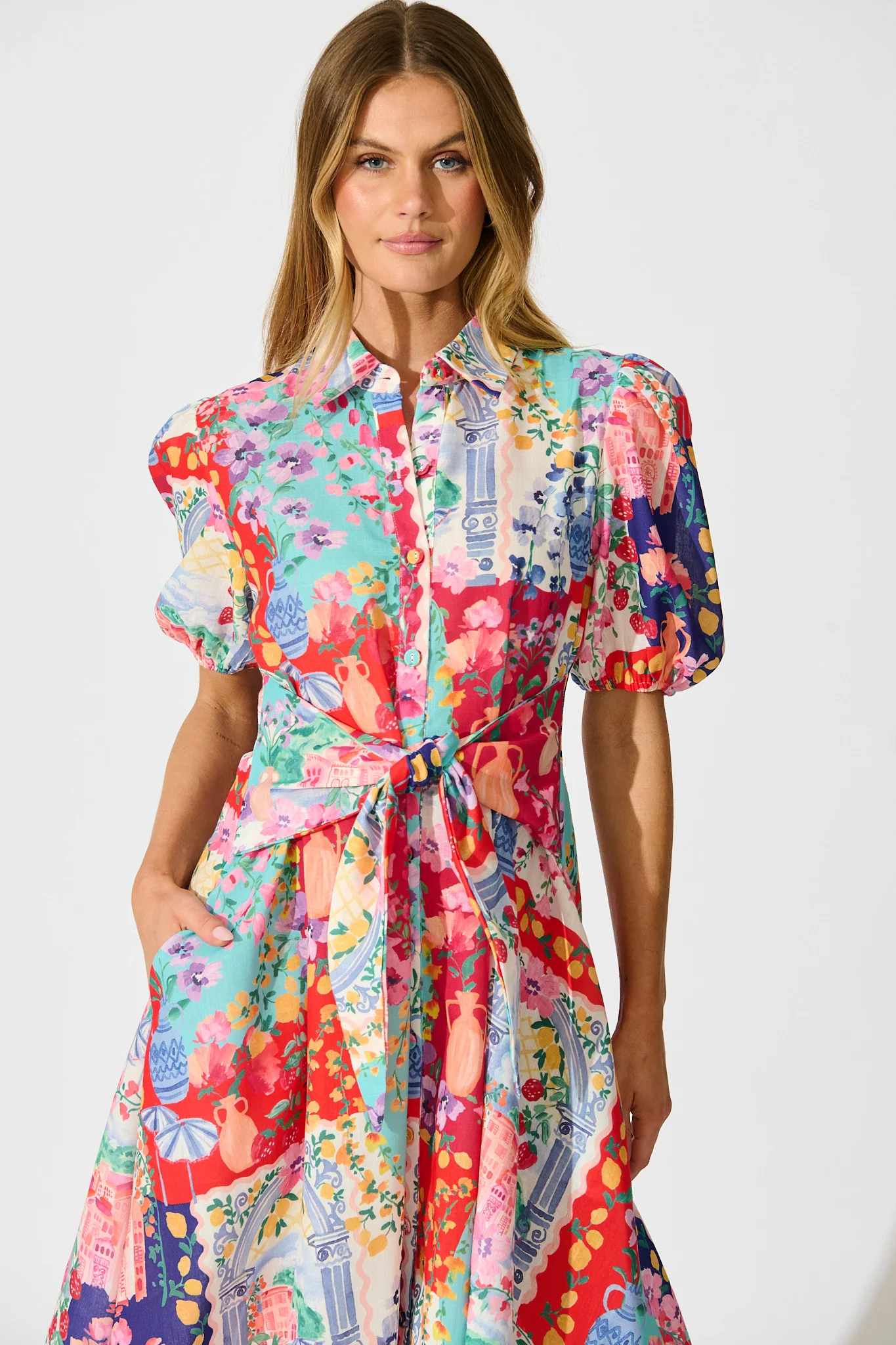 Bella Maxi Shirt Dress in Multi Resort Linen Blend - Image 2