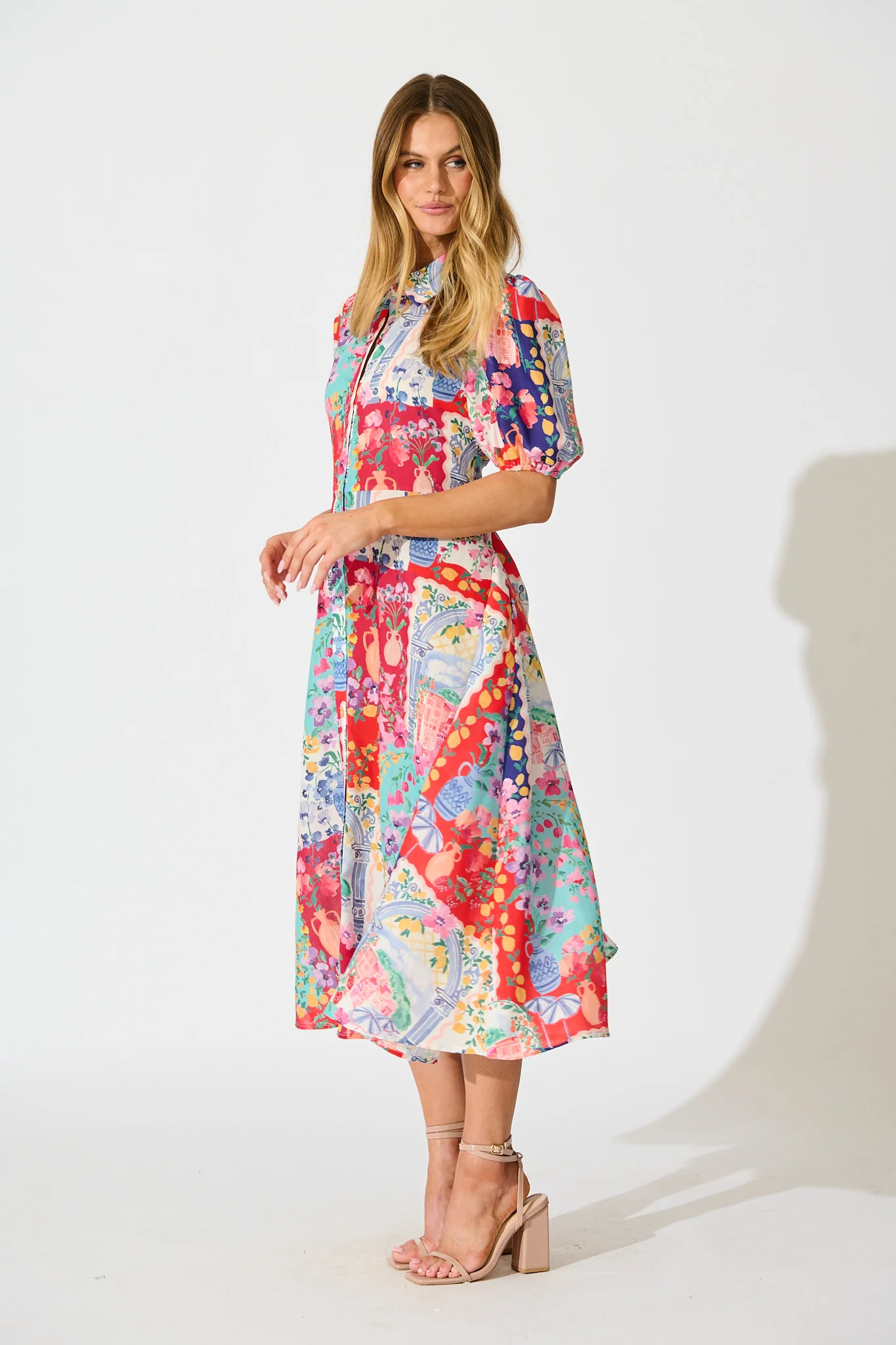 Bella Maxi Shirt Dress in Multi Resort Linen Blend - Image 3