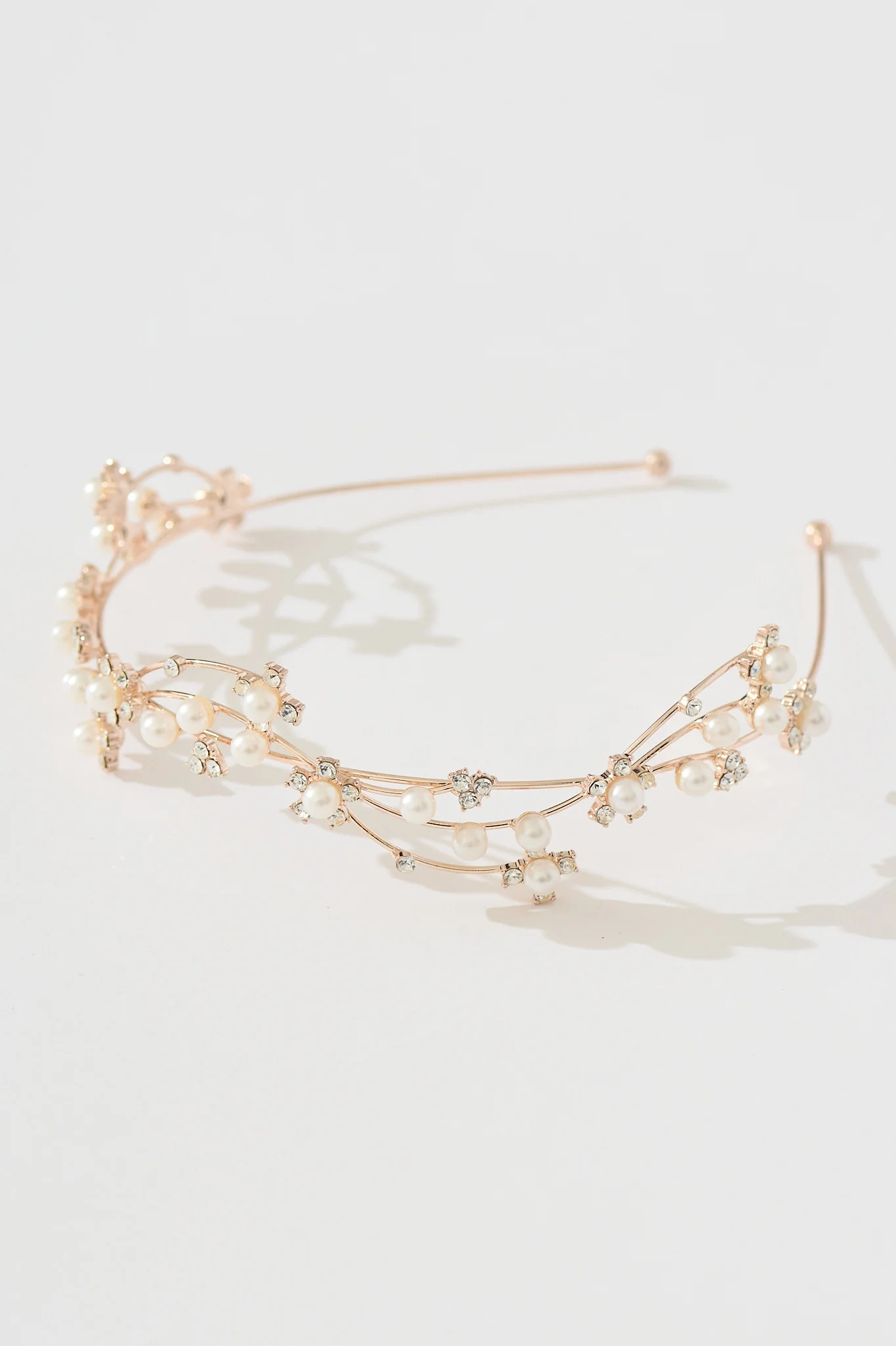 Belle Headband in Rose Gold with Pearl and Diamante - Image 2