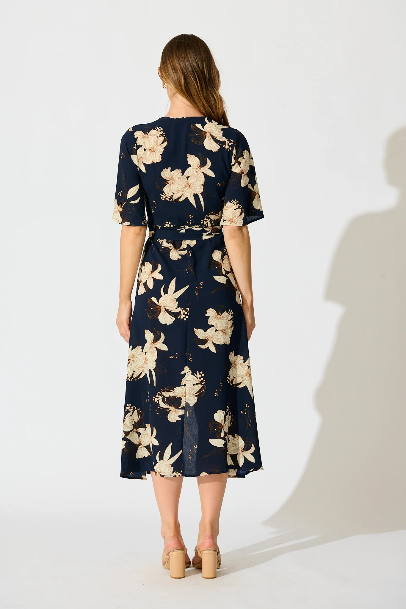 Bellerose Midi Wrap Dress in Navy with Cream Floral - Image 4