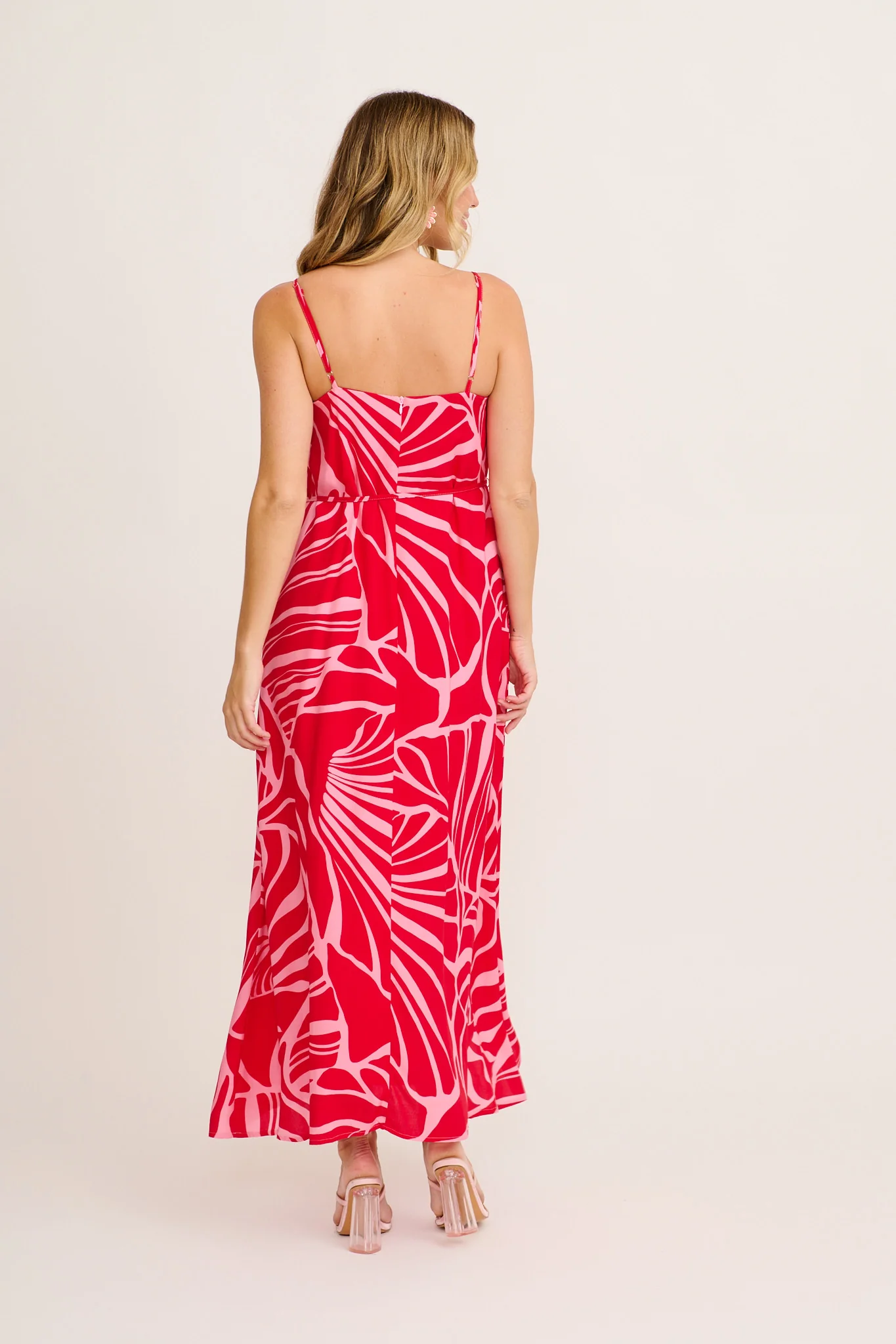 Bellona Maxi Sundress in Red with Pink Print - Image 4