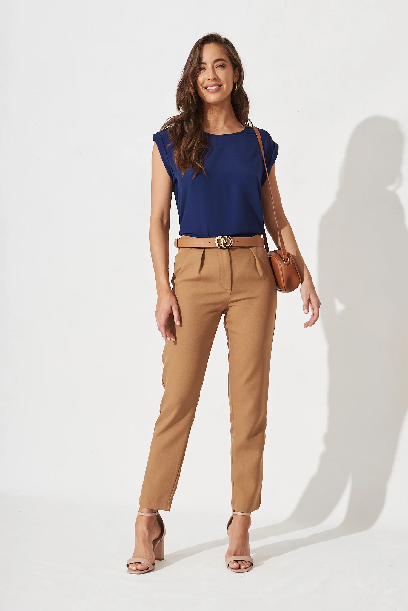 Belt In Brown With Double Gold Ring Buckle - Image 4