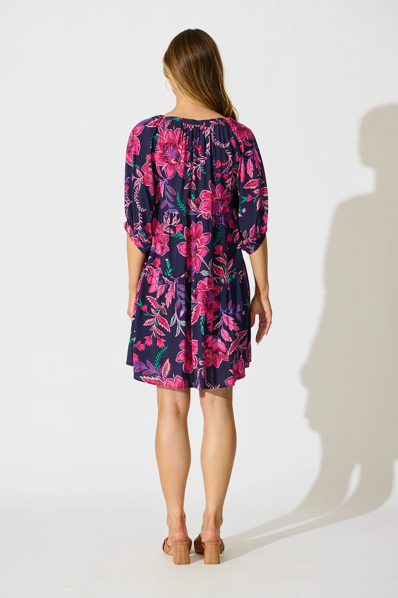 Beryll Smock Dress In Navy with Pink Floral - Image 8