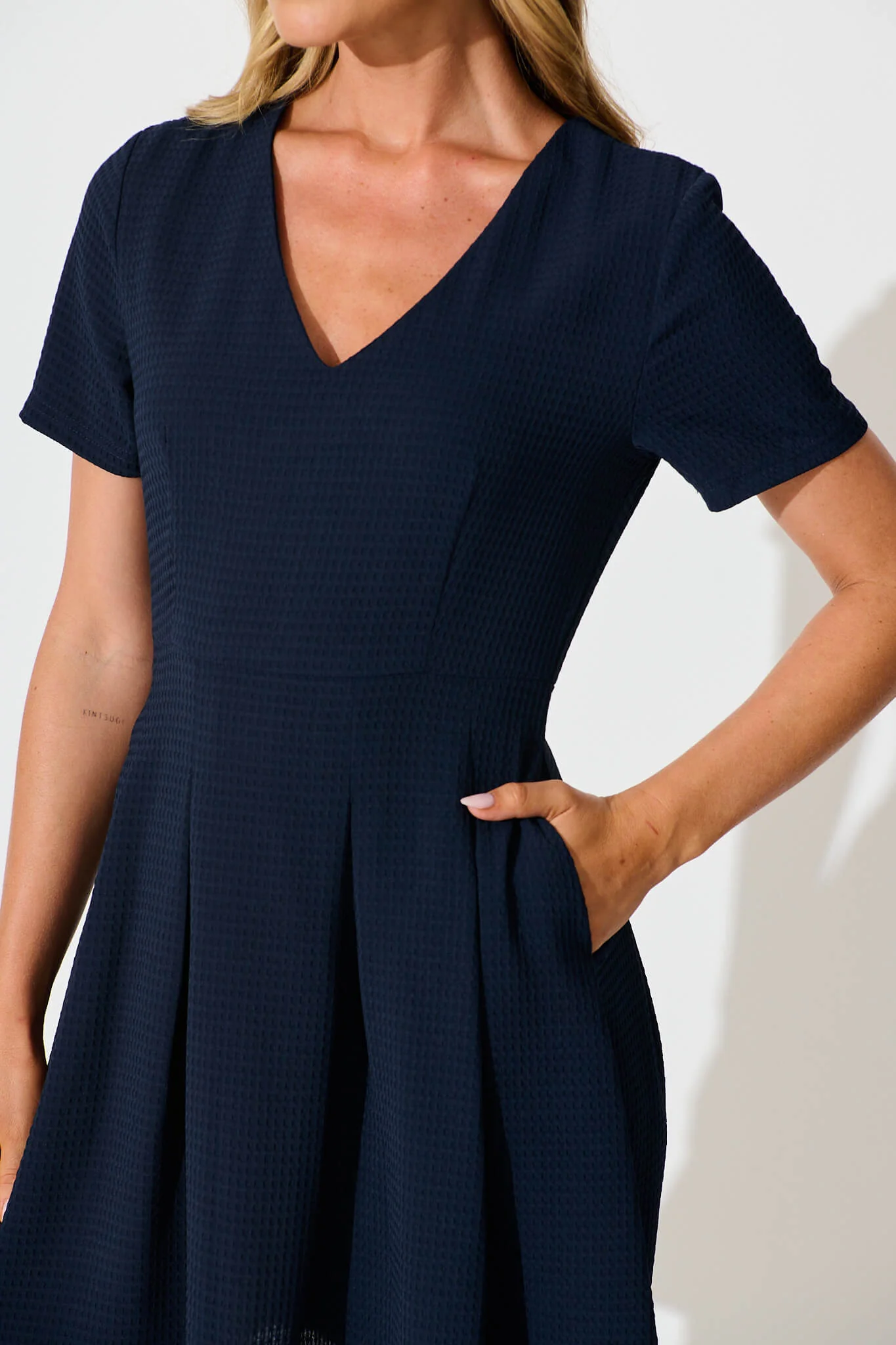 Beth Dress In Textured Navy - Image 5