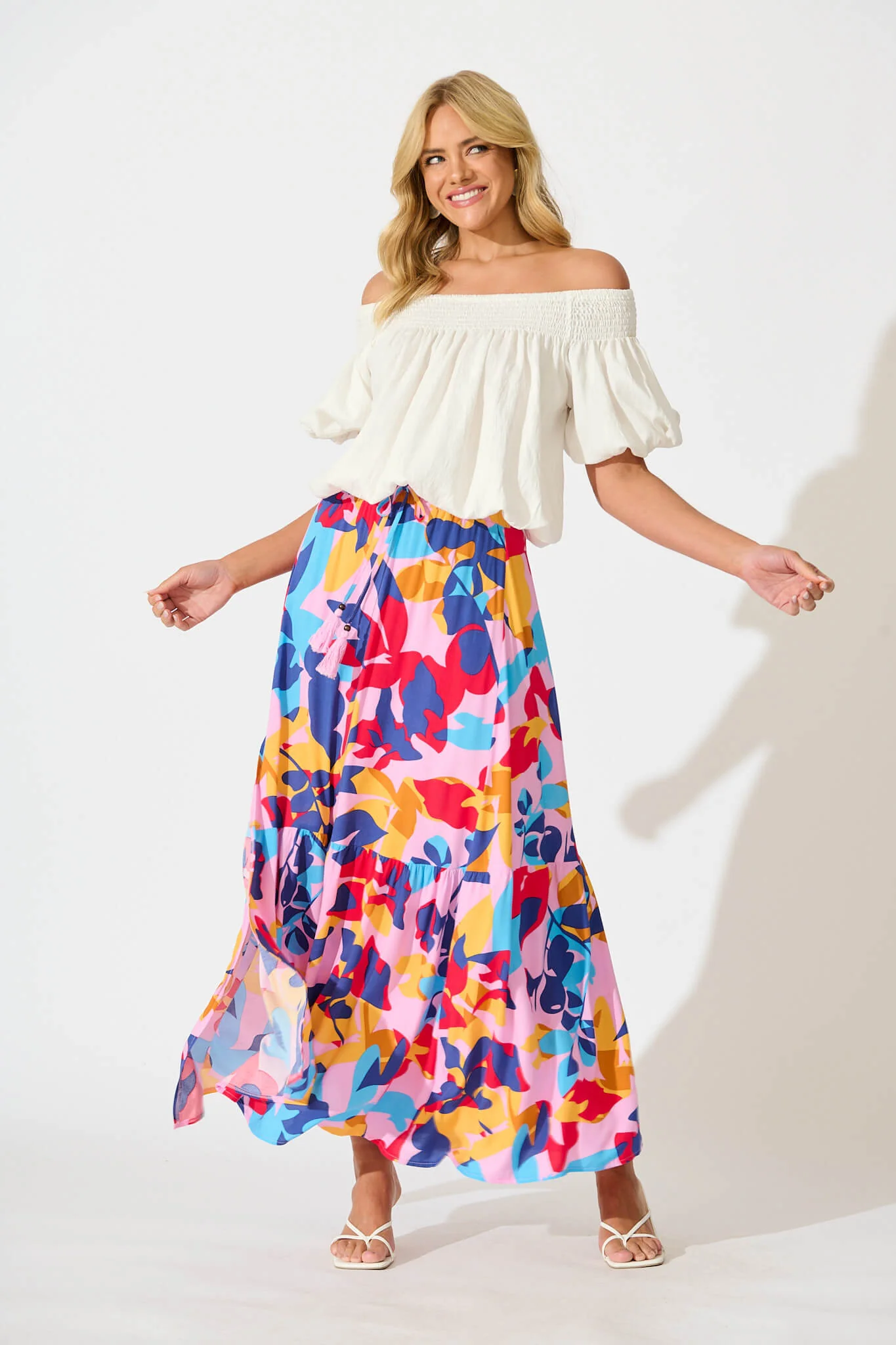 Bilboa Maxi Skirt in Bright Multi Leaf Print - Image 4