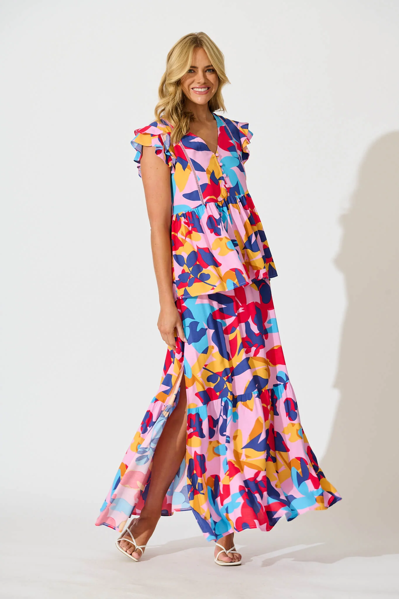 Bilboa Maxi Skirt in Bright Multi Leaf Print - Image 5