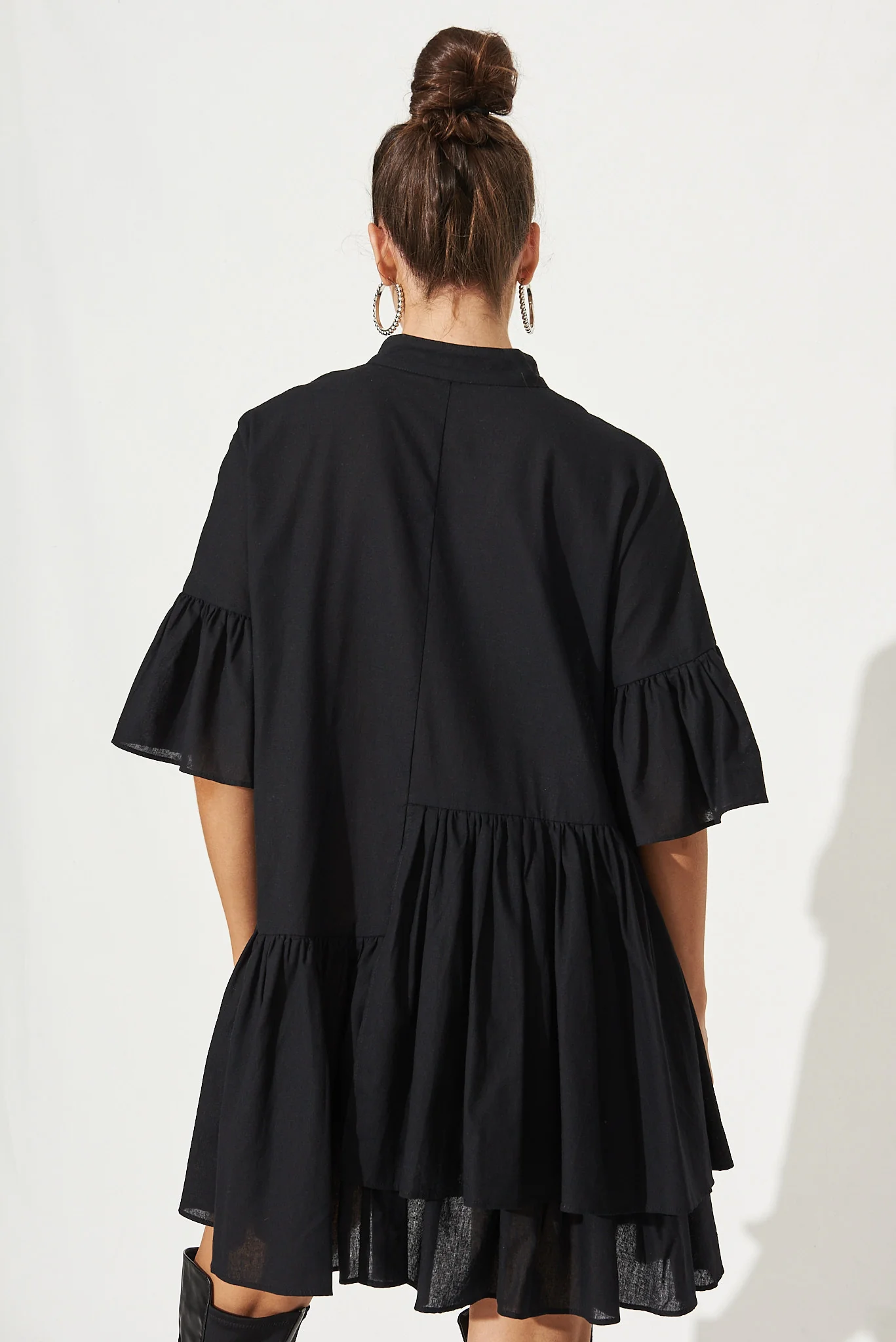 Blaire Smock Dress In Black Cotton Blend - Image 6