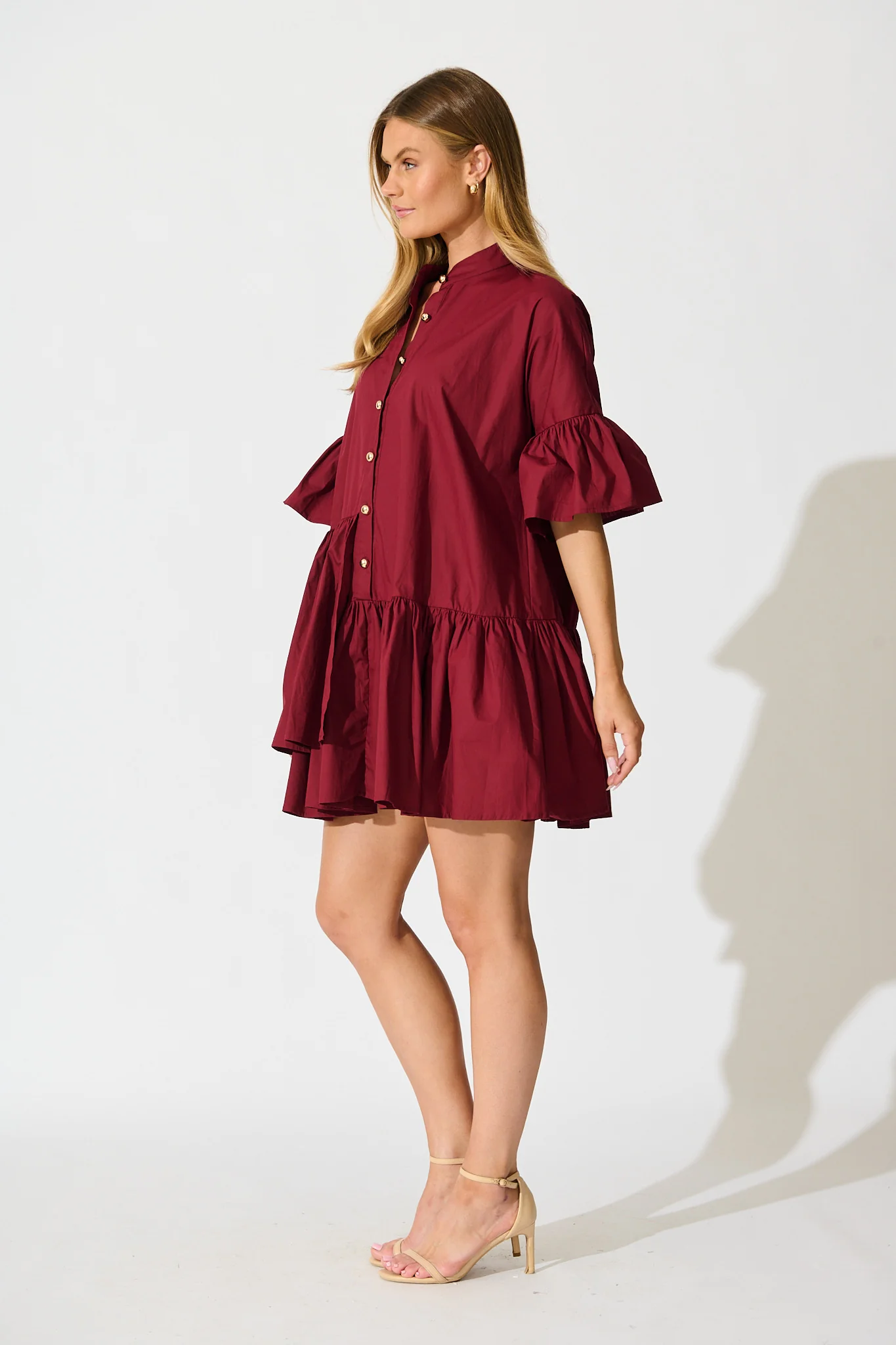 Blaire Smock Dress In Wine Cotton - Image 3