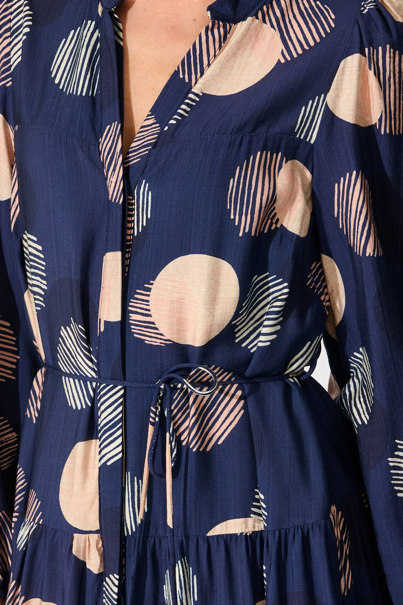 Blake Midi Dress in Navy with Blush Spot Print - Image 5