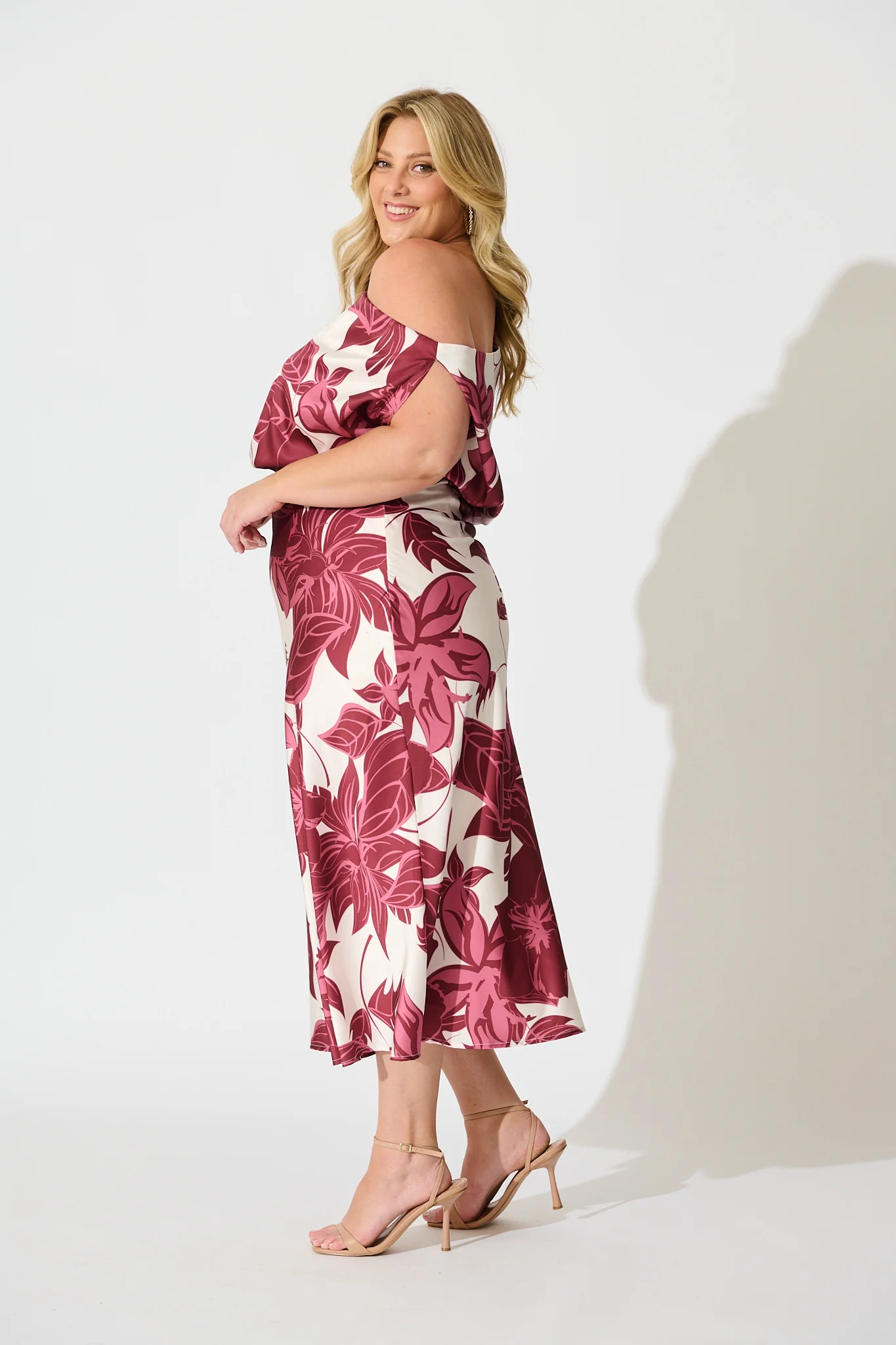 Bloom Aura Off Shoulder Maxi Dress in Red Floral - Image 8