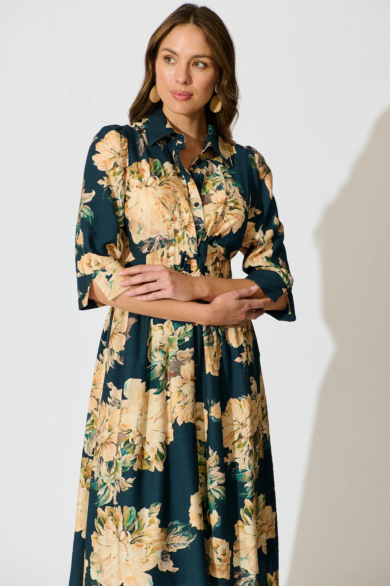 Bloom Midi Dress in Teal with Cream Floral - Image 2