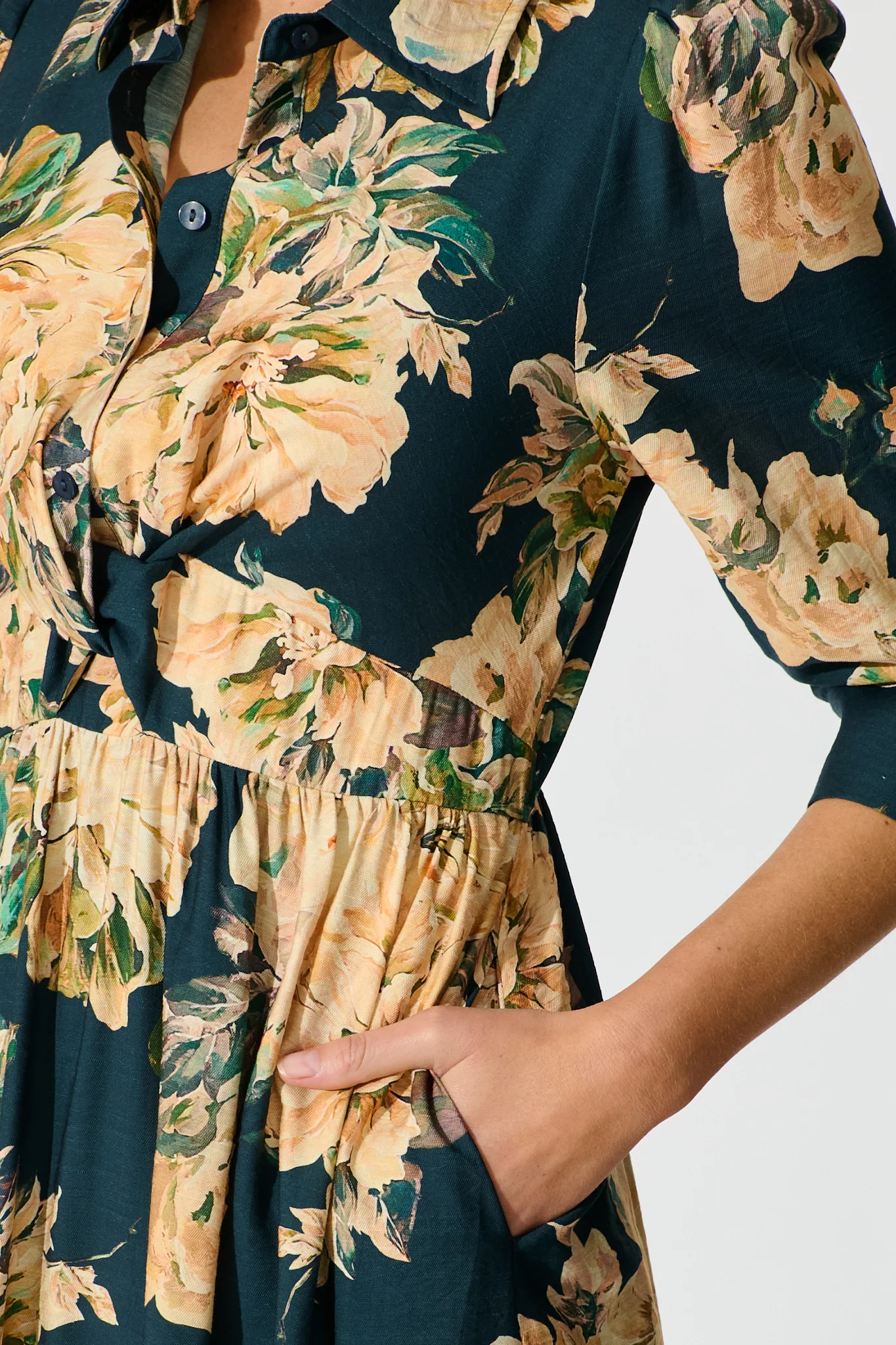 Bloom Midi Dress in Teal with Cream Floral - Image 5
