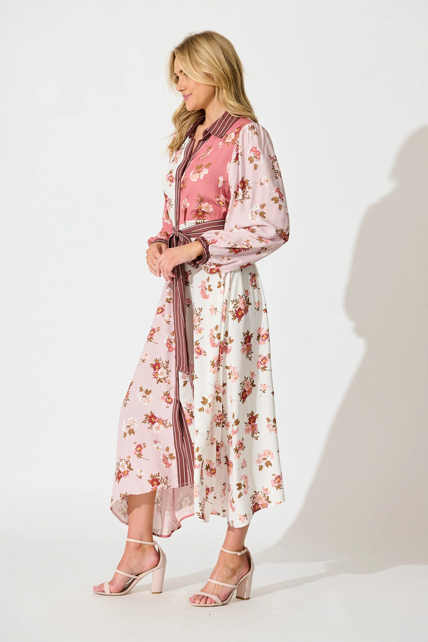 Blossom Kisses Maxi Shirt Dress in Pink and Blush Floral - Image 3