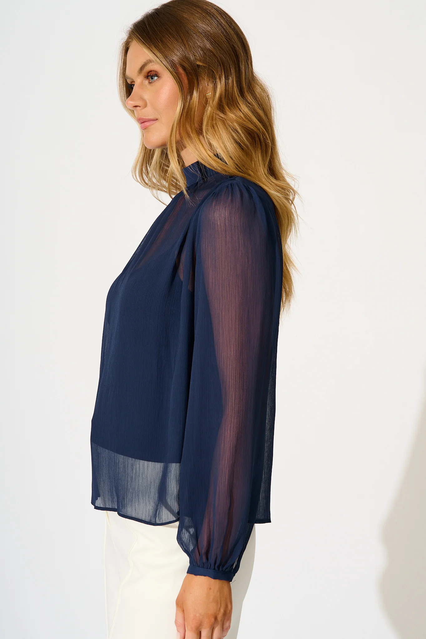 Boardroom Belle Top in Navy Chiffon - Image 2