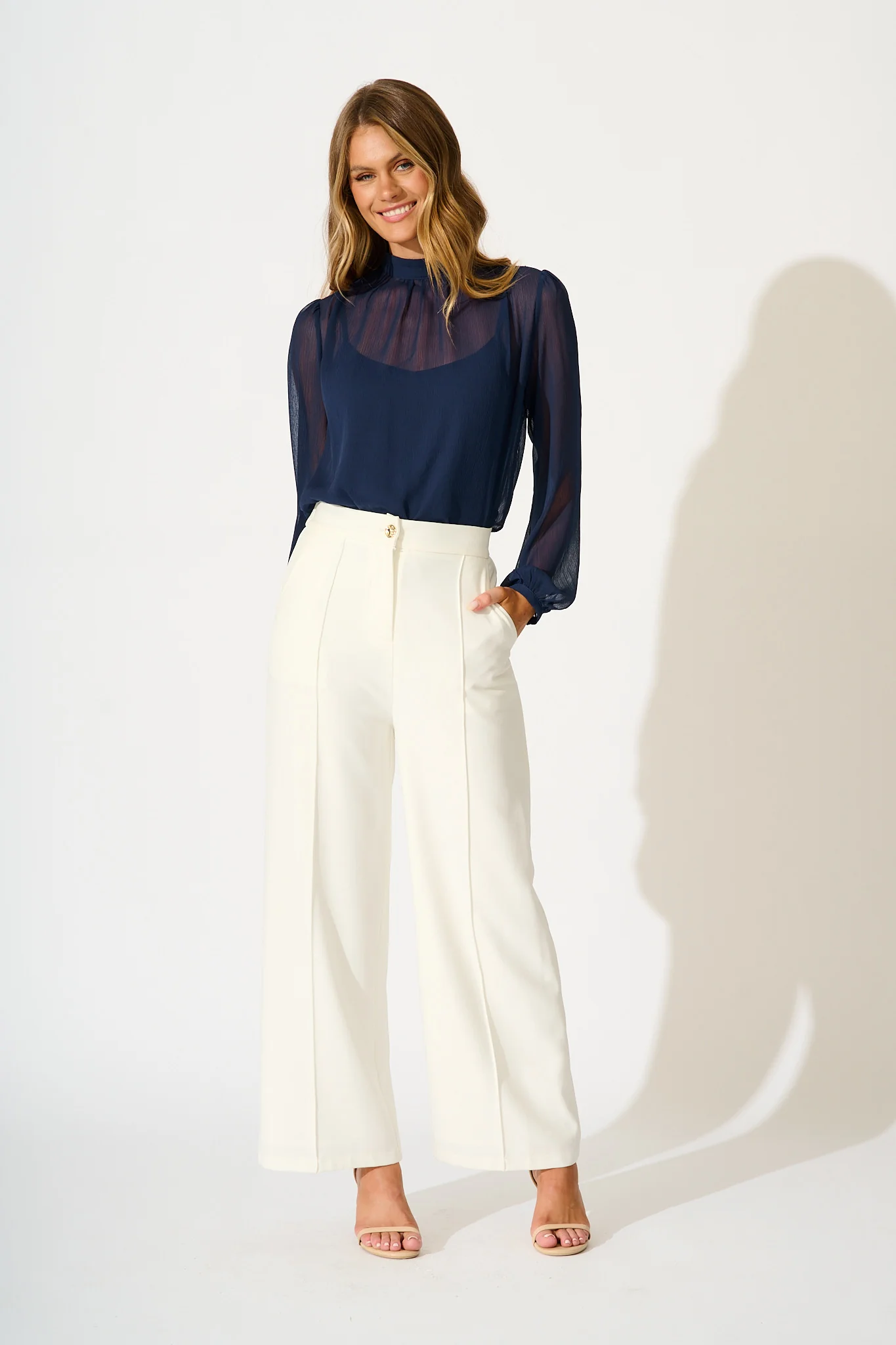 Boardroom Belle Top in Navy Chiffon - Image 4