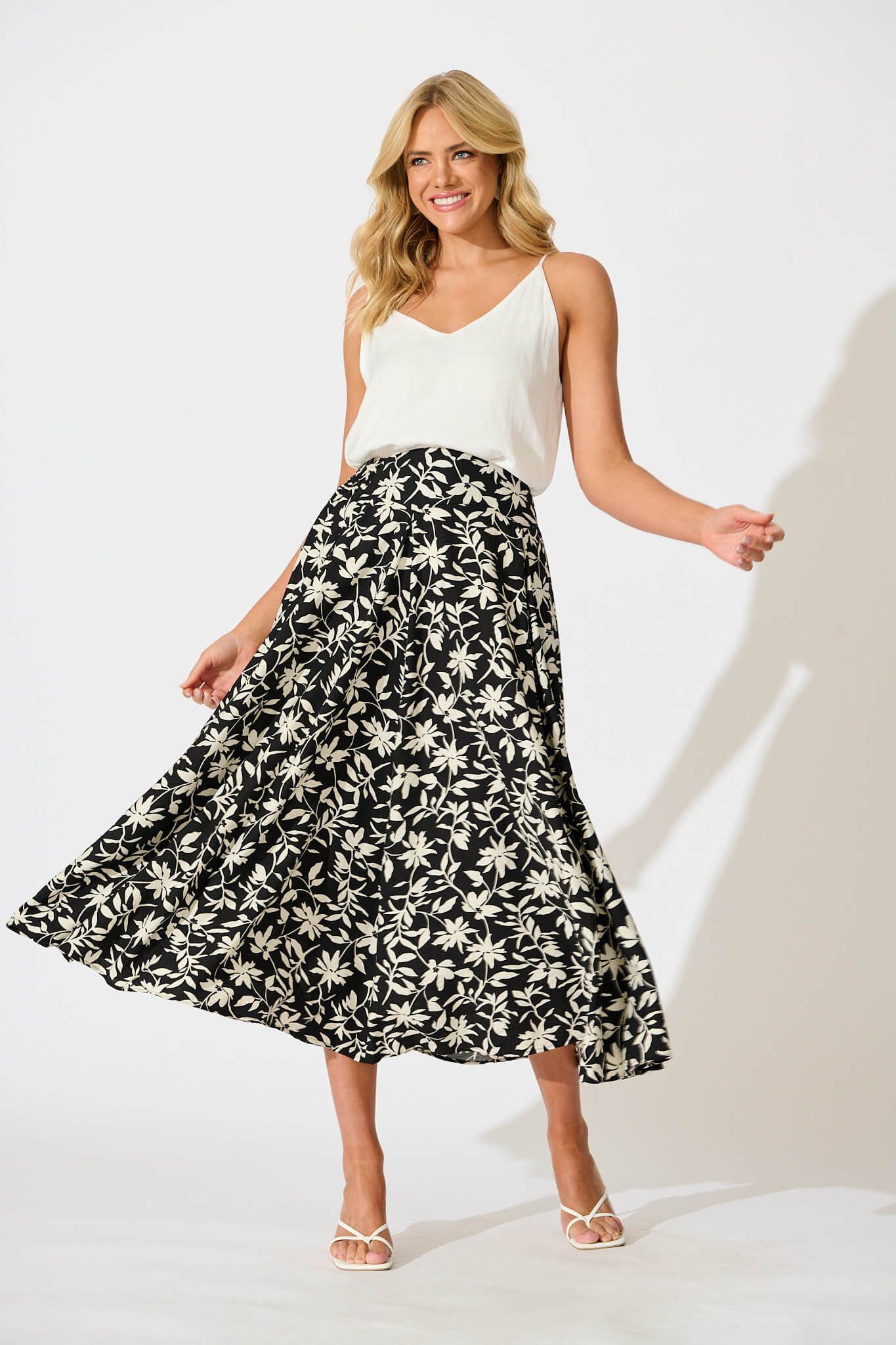 Brandsy Maxi Skirt In Black With Cream Floral - Image 7