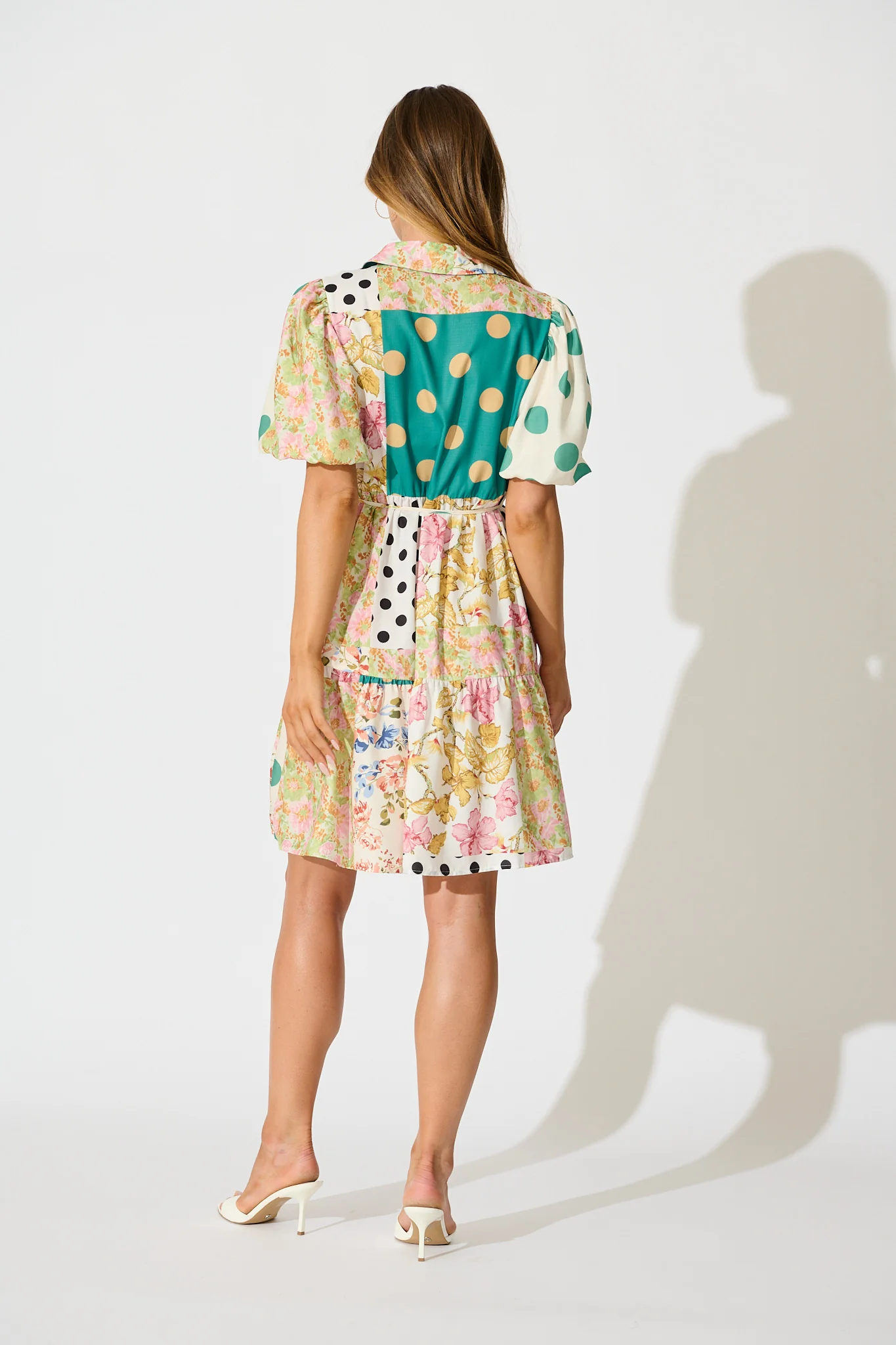 Breeanne Shirt Dress in Multi Green Patchwork Print - Image 4