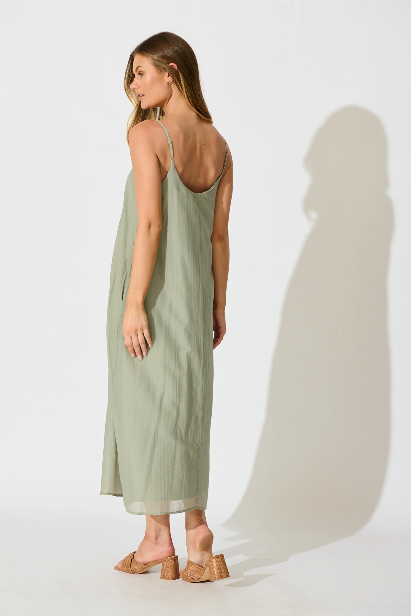 Breeze Maxi Sundress in Pleated Sage Cotton Blend - Image 4