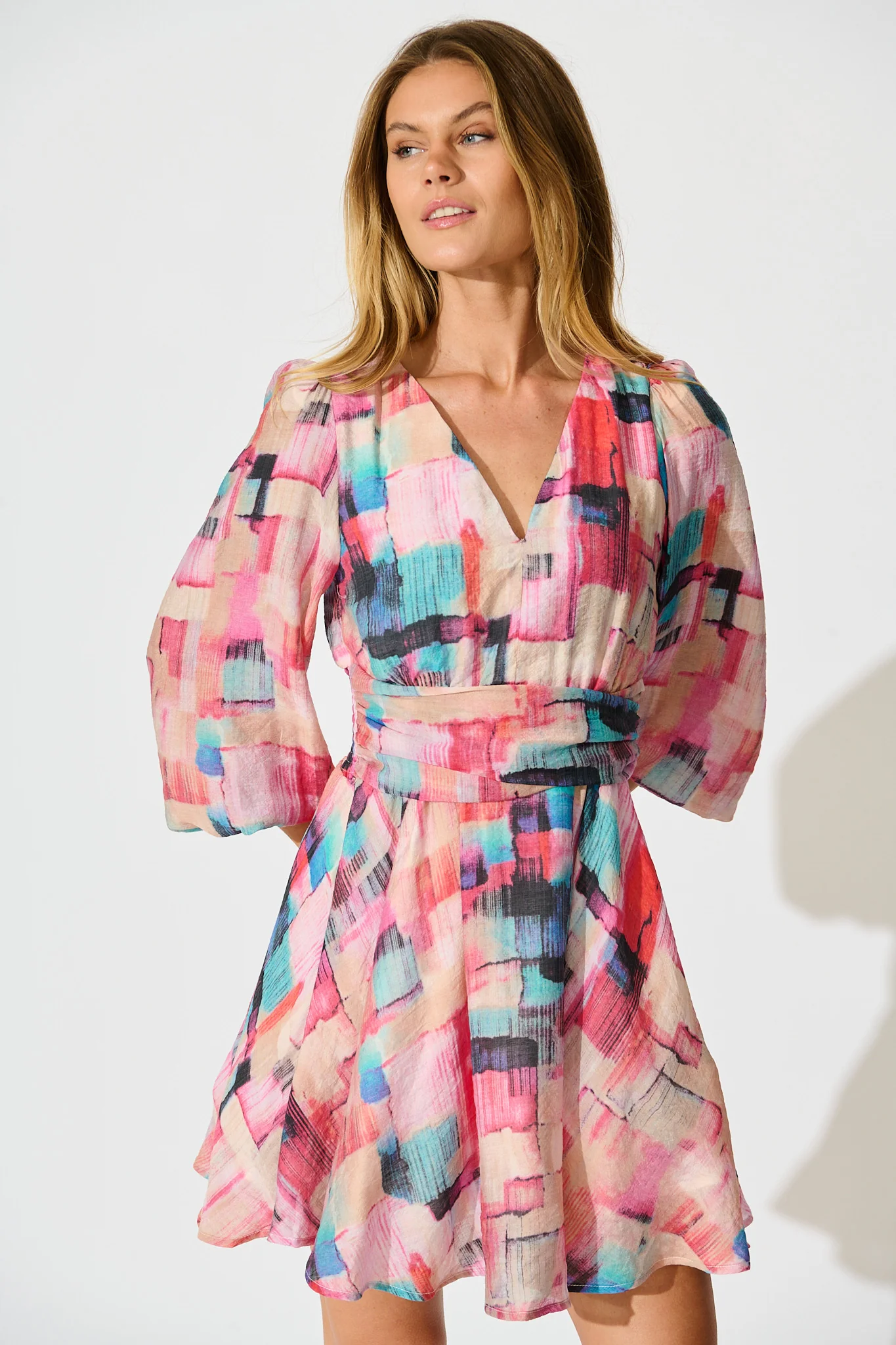 Bribie Dress In Purple With Blue Multi Print - Image 2