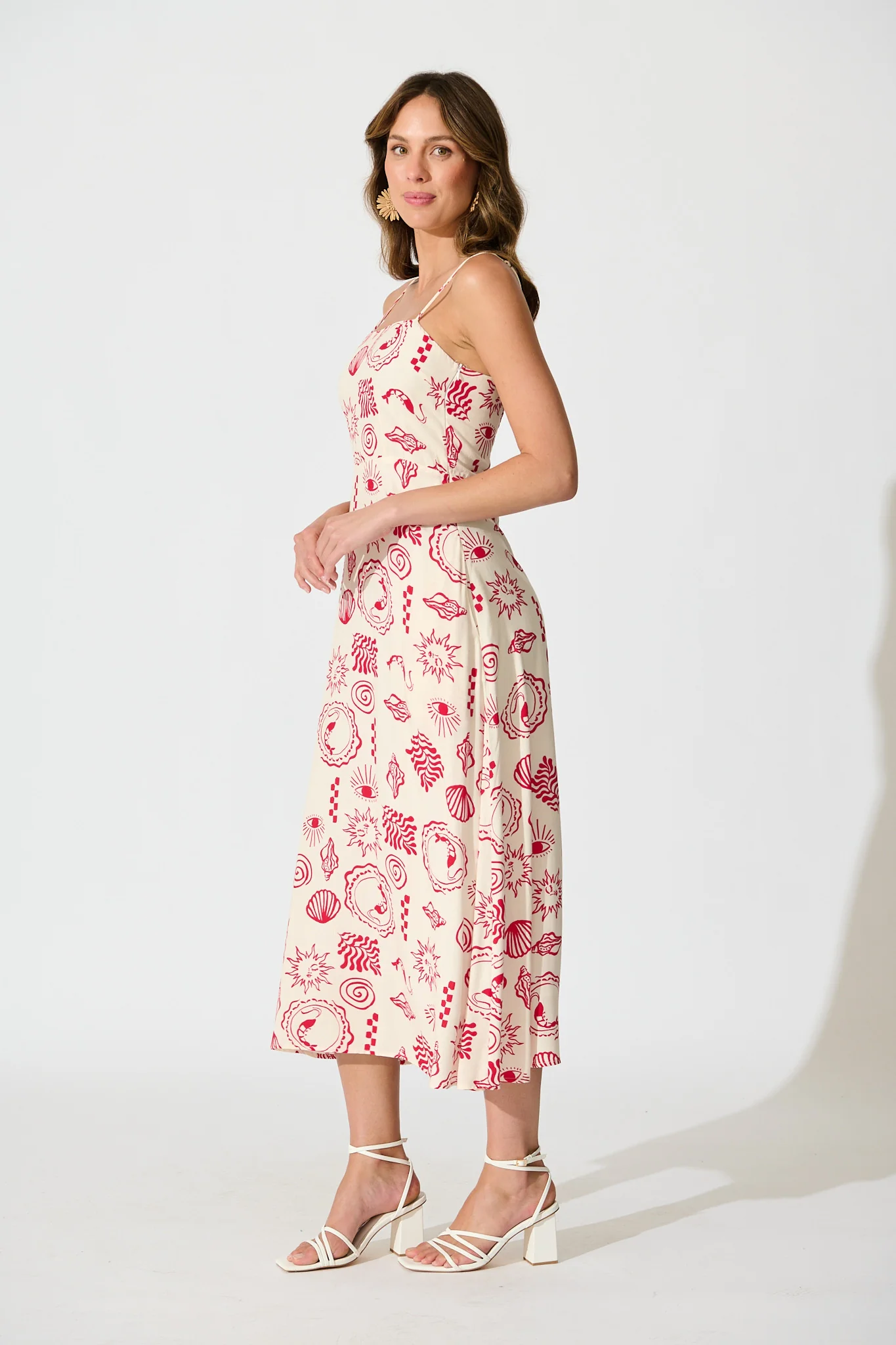 Briella Midi Sundress in Cream with Red Print - Image 3