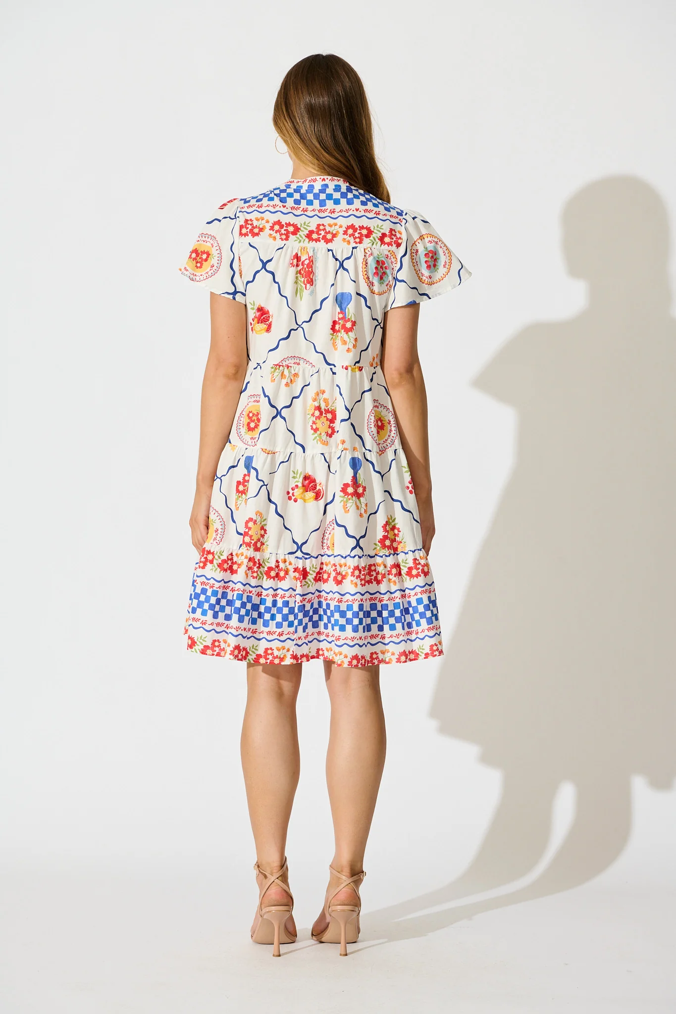 Briene Smock Dress in White Multi Tile Cotton - Image 4