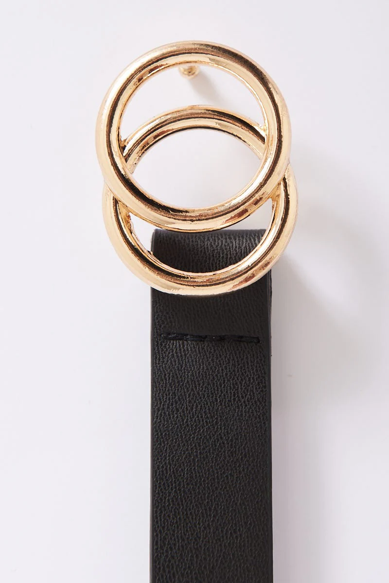 Brooklyn Belt In Black With Double Gold Ring Buckle - Image 4
