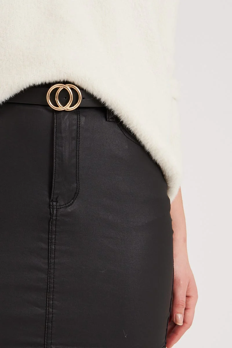 Brooklyn Belt In Black With Double Gold Ring Buckle - Image 5