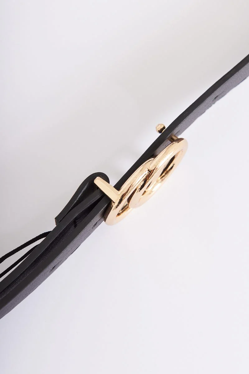 Brooklyn Belt In Black With Double Gold Ring Buckle - Image 8