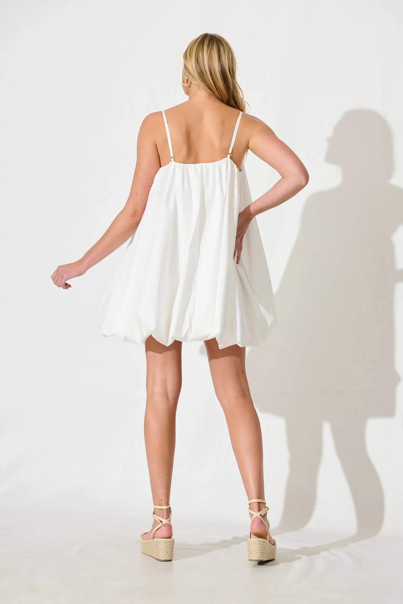 Bryson Bubble Hem Dress in White Cotton - Image 3