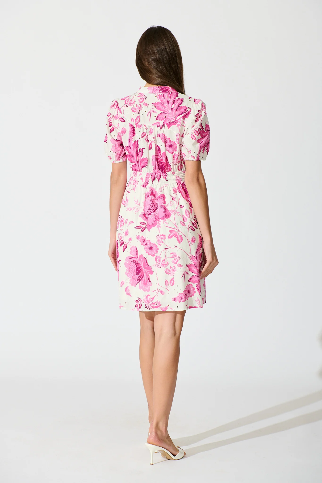 Caisy Dress in White with Purple Floral Cotton - Image 4