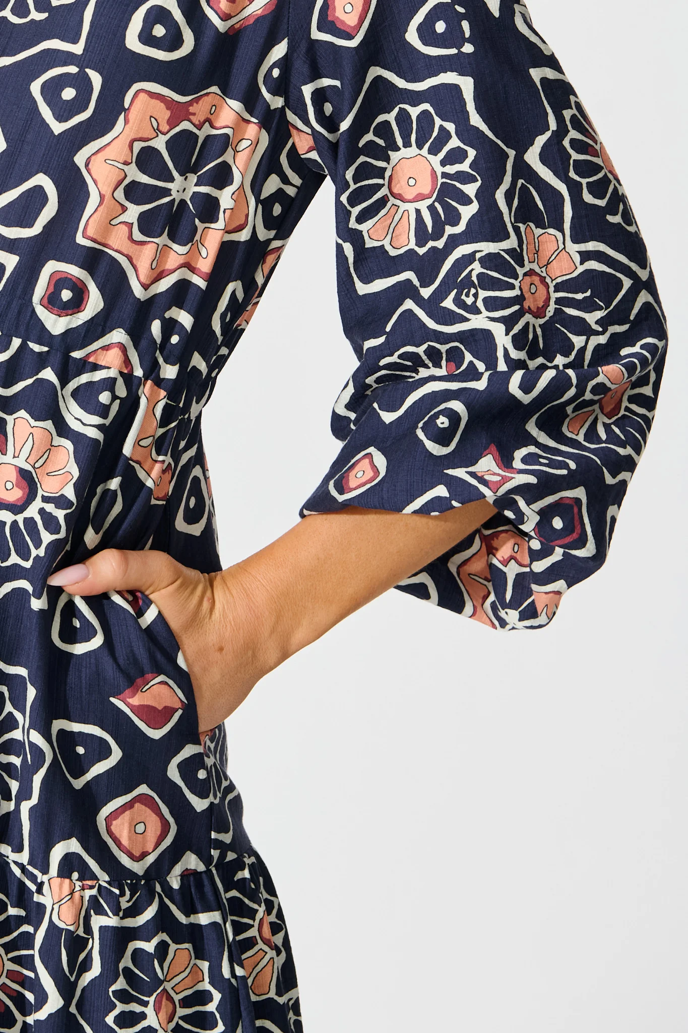 Calista Midi Dress in Navy Abstract Floral Print - Image 5