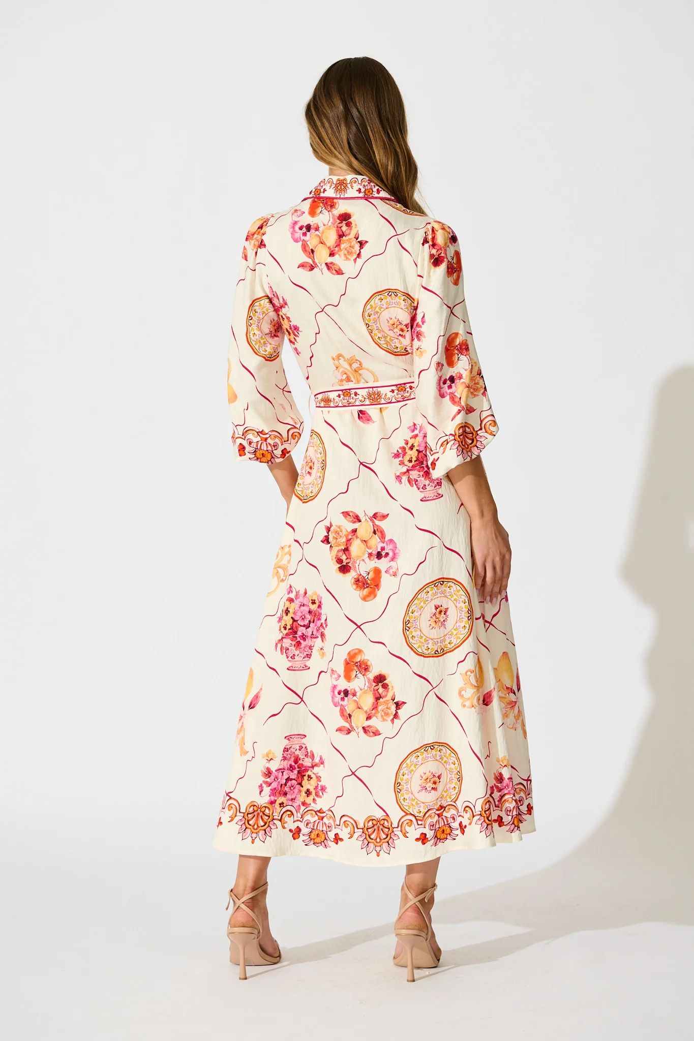 Callidora Maxi Shirt Dress In Pink Floral Print Linen Blend - Image 4