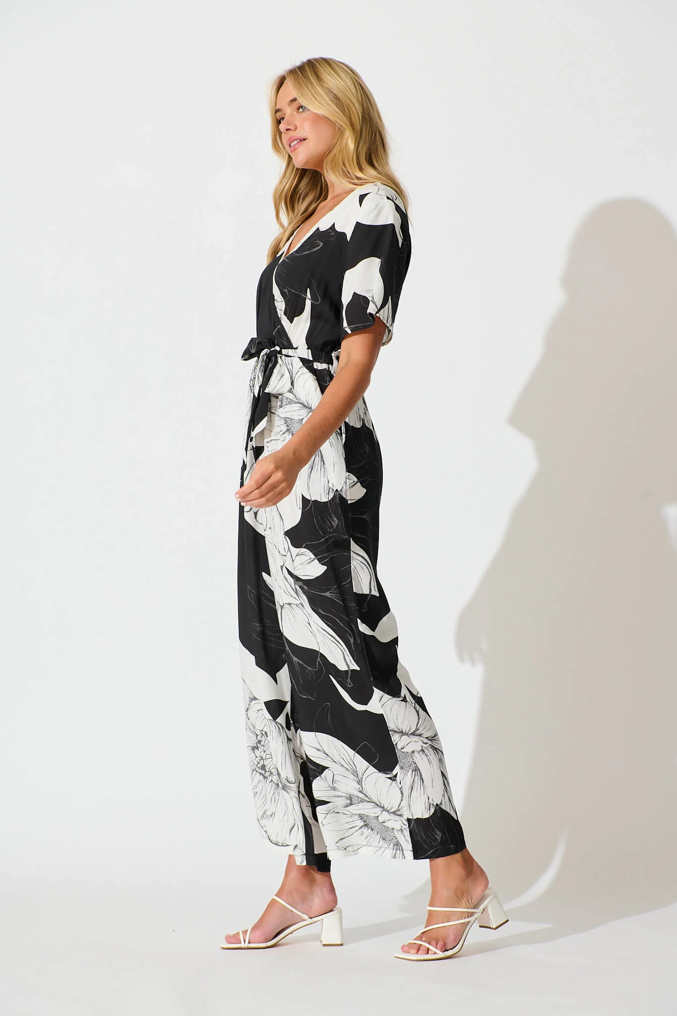 Calliope Jumpsuit In Black With White Floral - Image 3