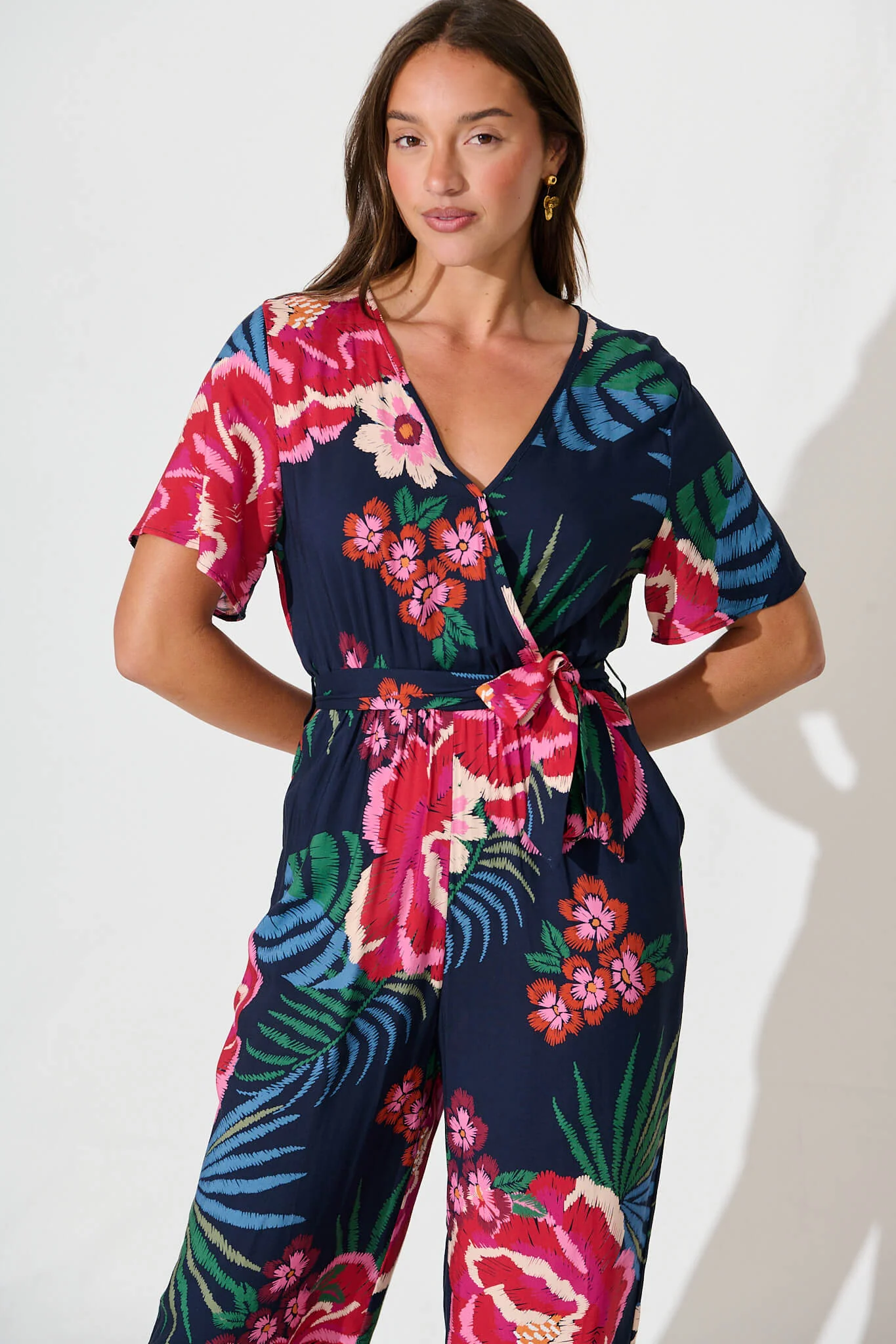 Calliope Jumpsuit In Navy With Red Floral Print - Image 2
