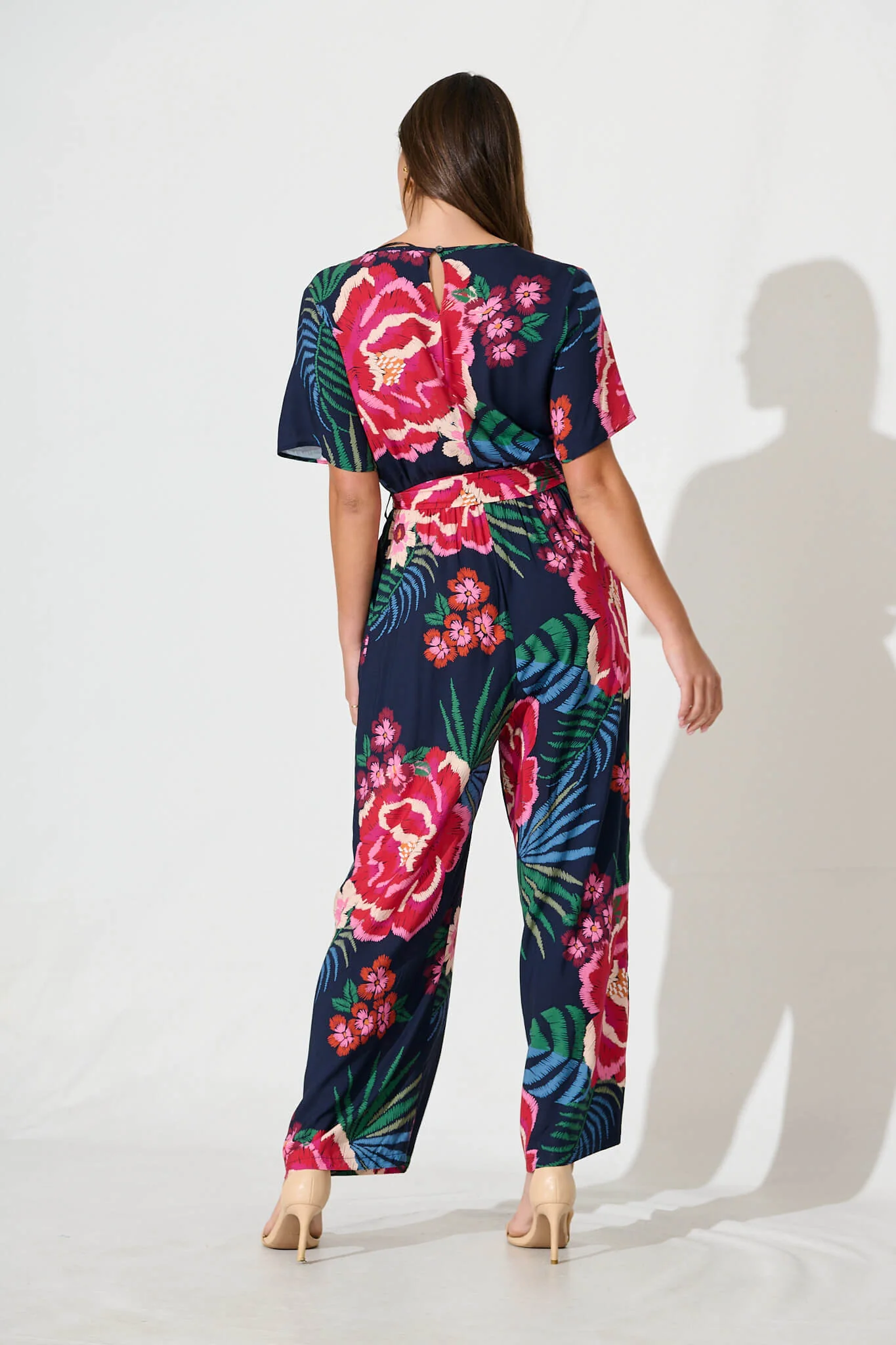 Calliope Jumpsuit In Navy With Red Floral Print - Image 4
