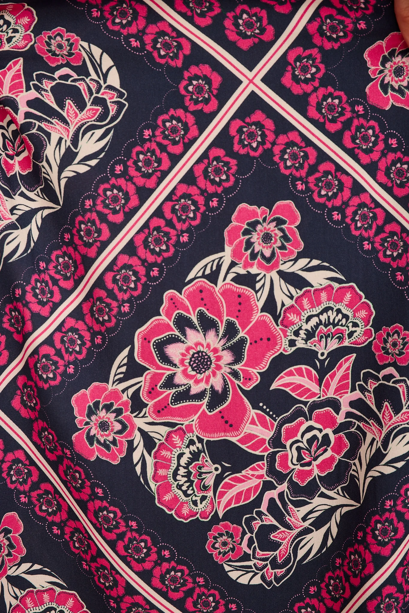 Cambree Pants in Navy with Pink Floral Tiles Print - Image 11