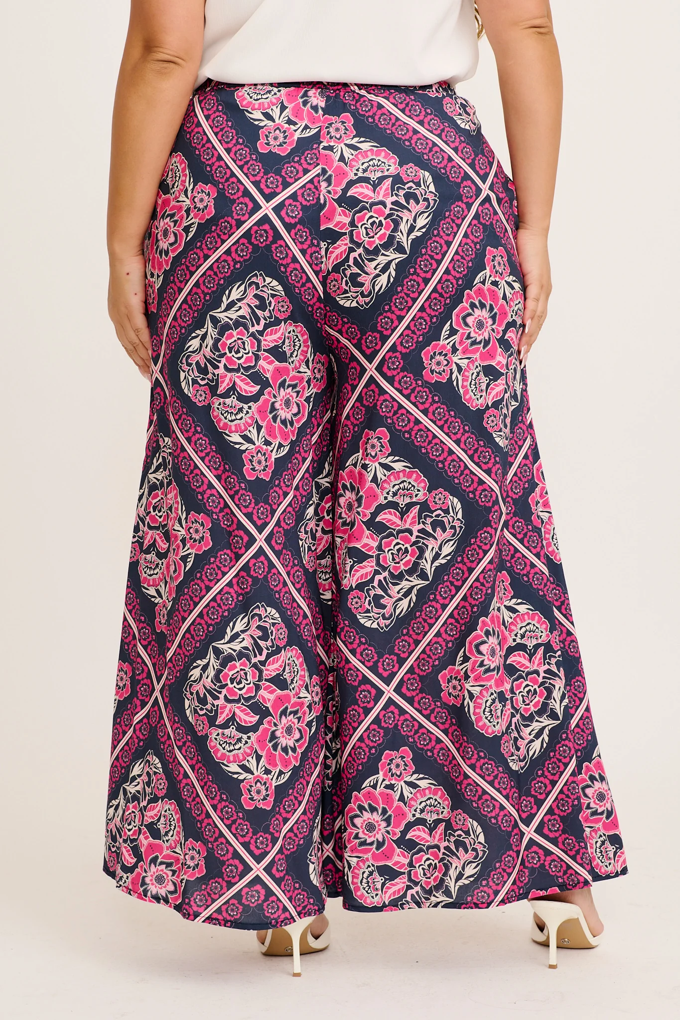 Cambree Pants in Navy with Pink Floral Tiles Print - Image 9